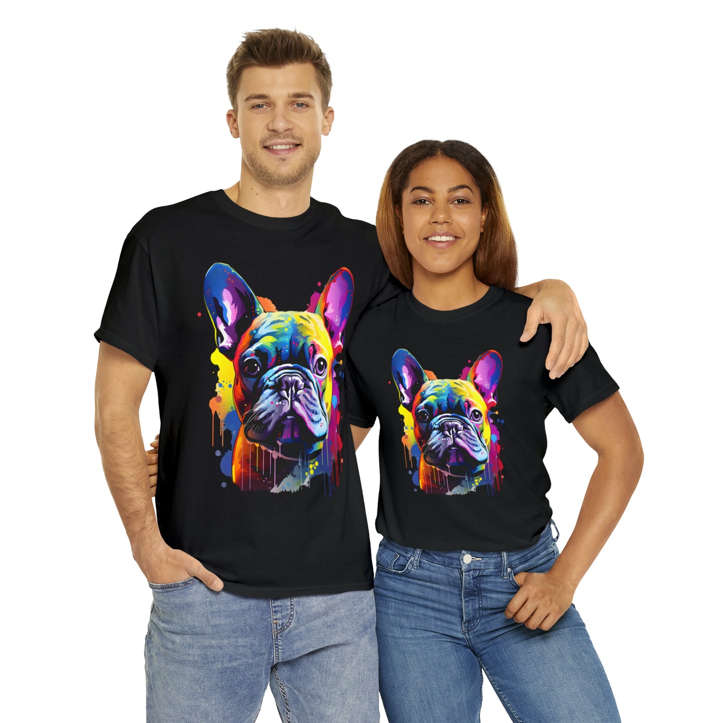 French Bulldog Rainbow Splash Short Sleeve Graphic T-Shirt (S-3XL)