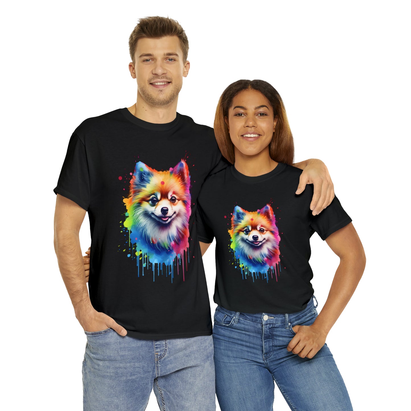 Pomeranian Rainbow Splash Short Sleeve Graphic T-Shirt (S-3XL)