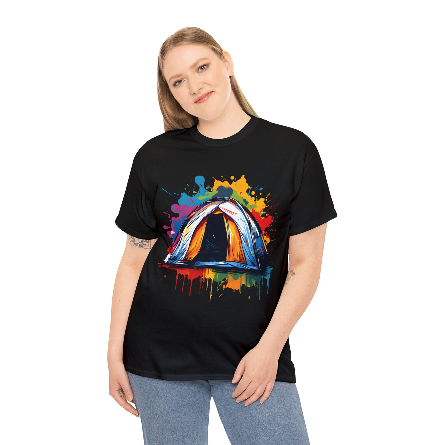 Camping Tent Rainbow Splash Short Sleeve Graphic T-Shirt (S-3XL)