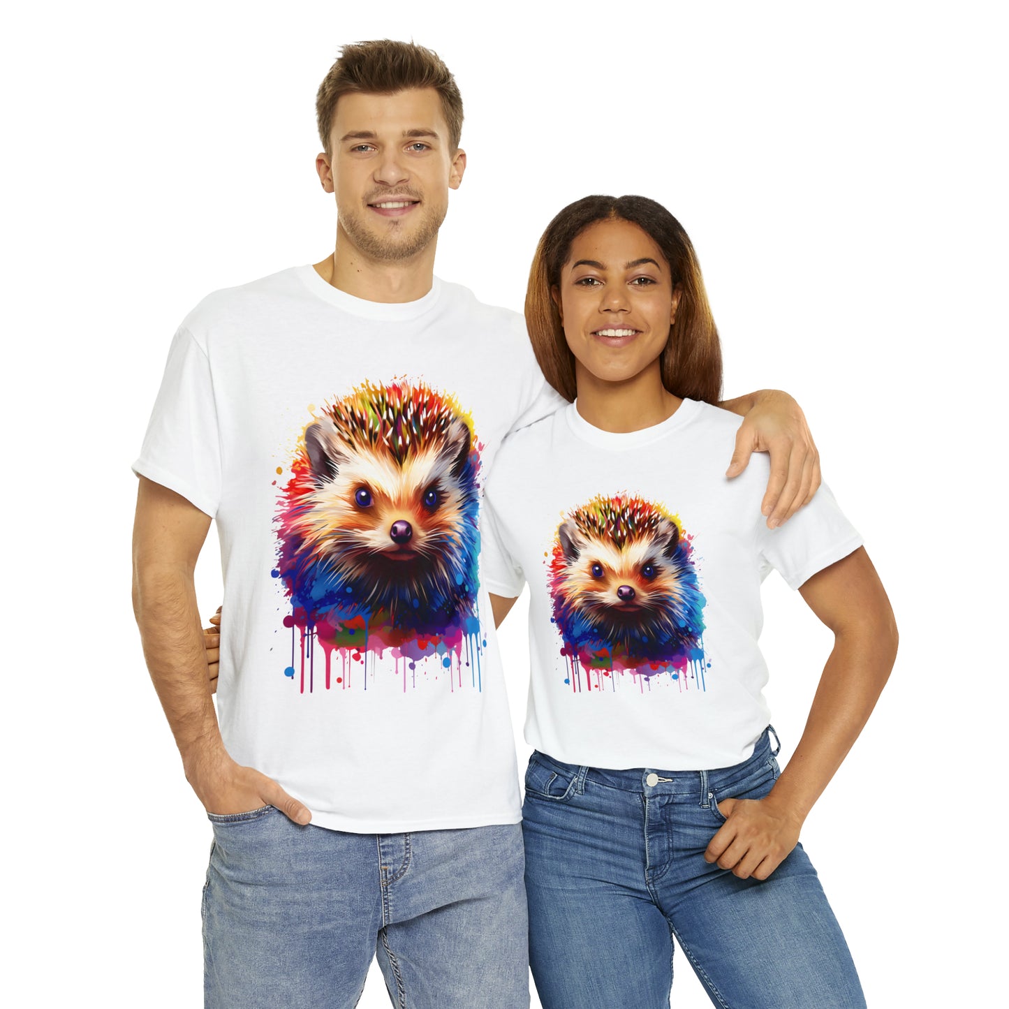 Hedgehog Rainbow Splash Short Sleeve Graphic T-Shirt (S-3XL)