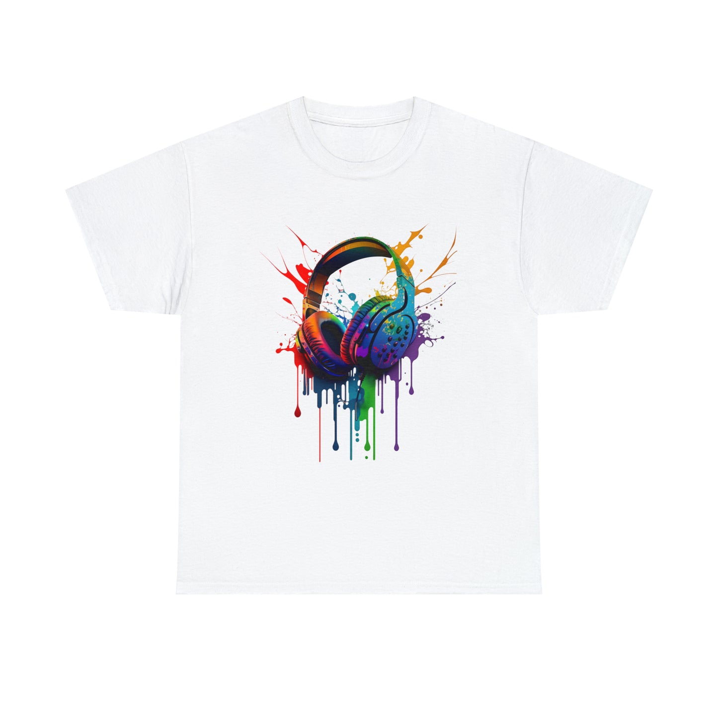 Headphones Rainbow Splash Short Sleeve Graphic T-Shirt (S-3XL)