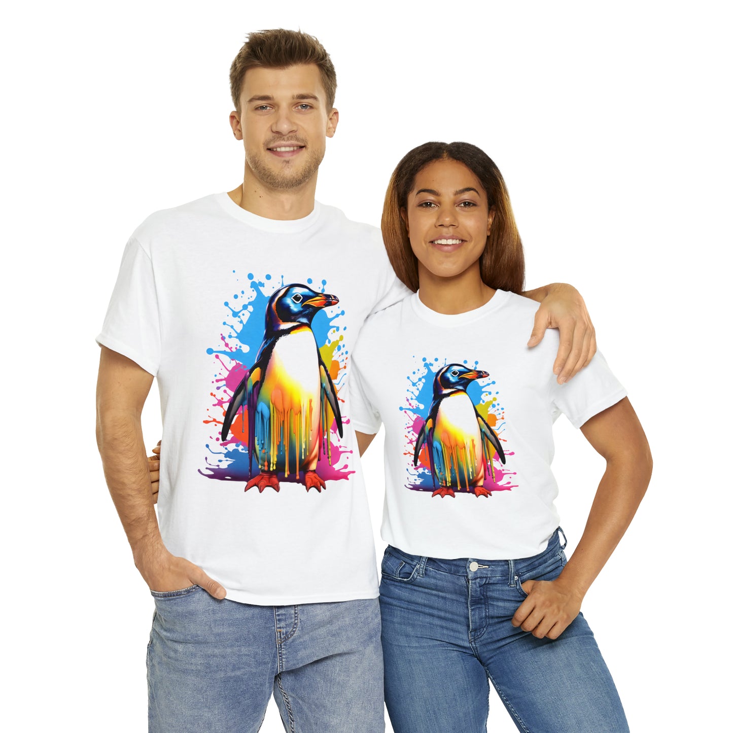 Penguin Rainbow Splash Short Sleeve Graphic T-Shirt (S-3XL)