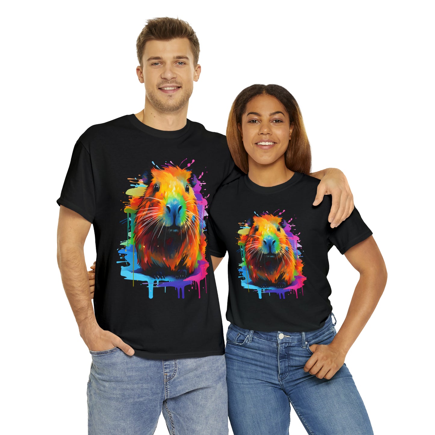 Capybara Rainbow Splash Short Sleeve Graphic T-Shirt (S-3XL)