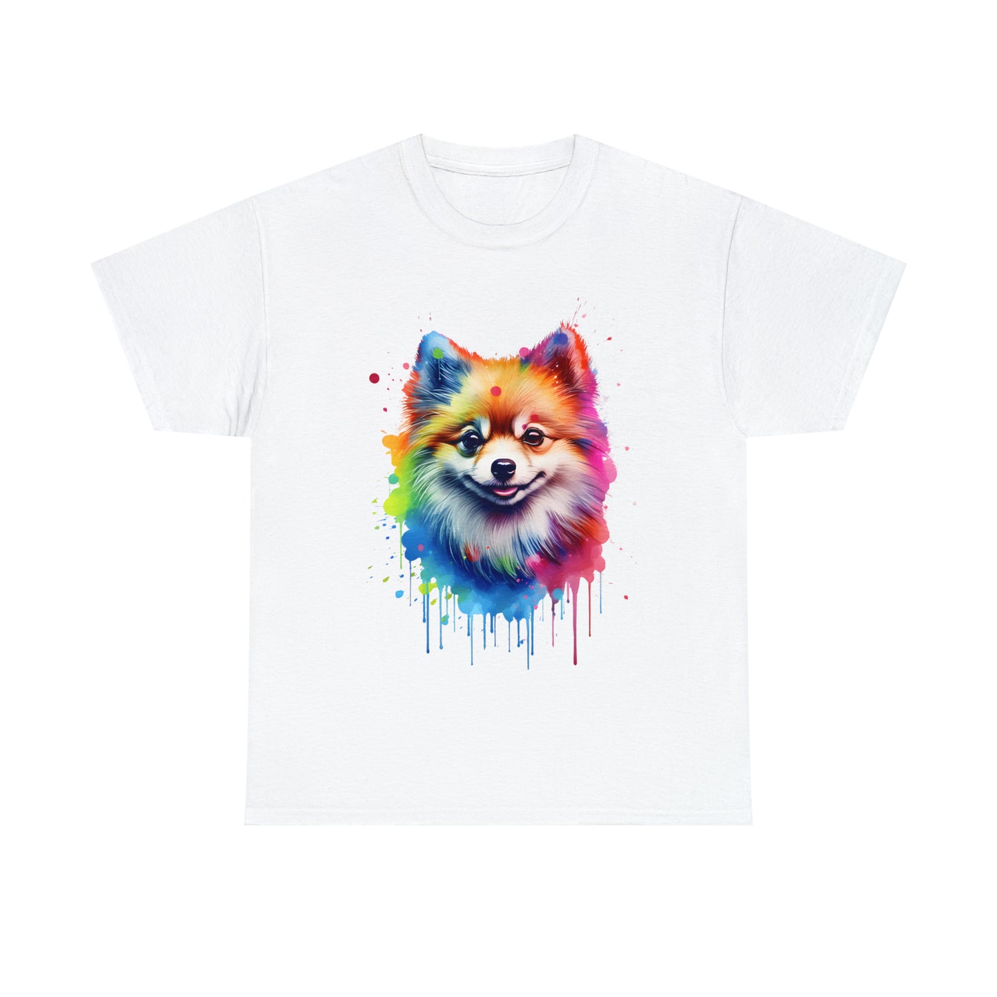 Pomeranian Rainbow Splash Short Sleeve Graphic T-Shirt (S-3XL)