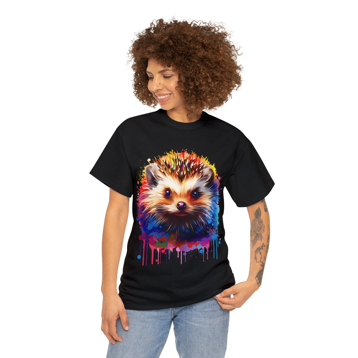 Hedgehog Rainbow Splash Short Sleeve Graphic T-Shirt (S-3XL)