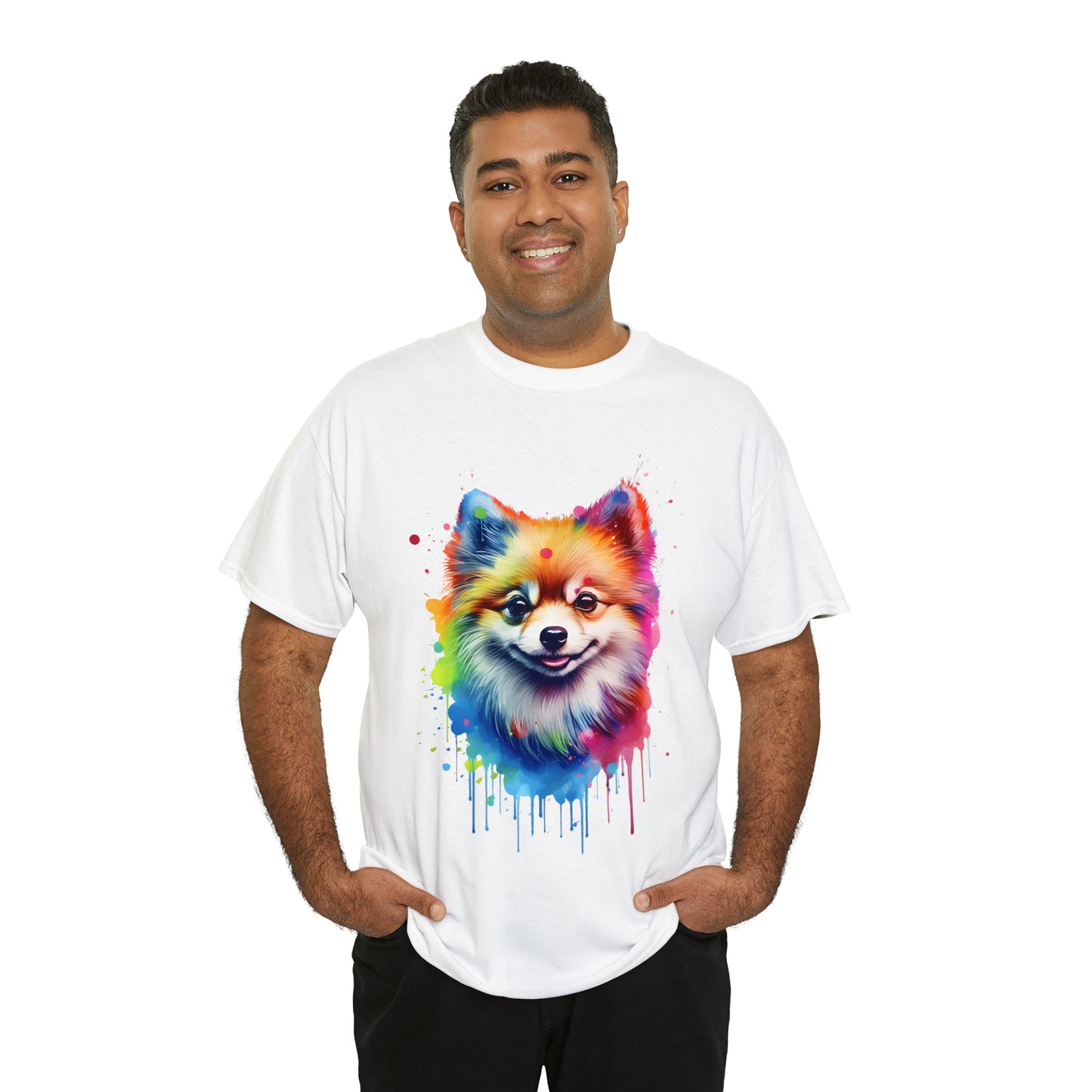 Pomeranian Rainbow Splash Short Sleeve Graphic T-Shirt (S-3XL)