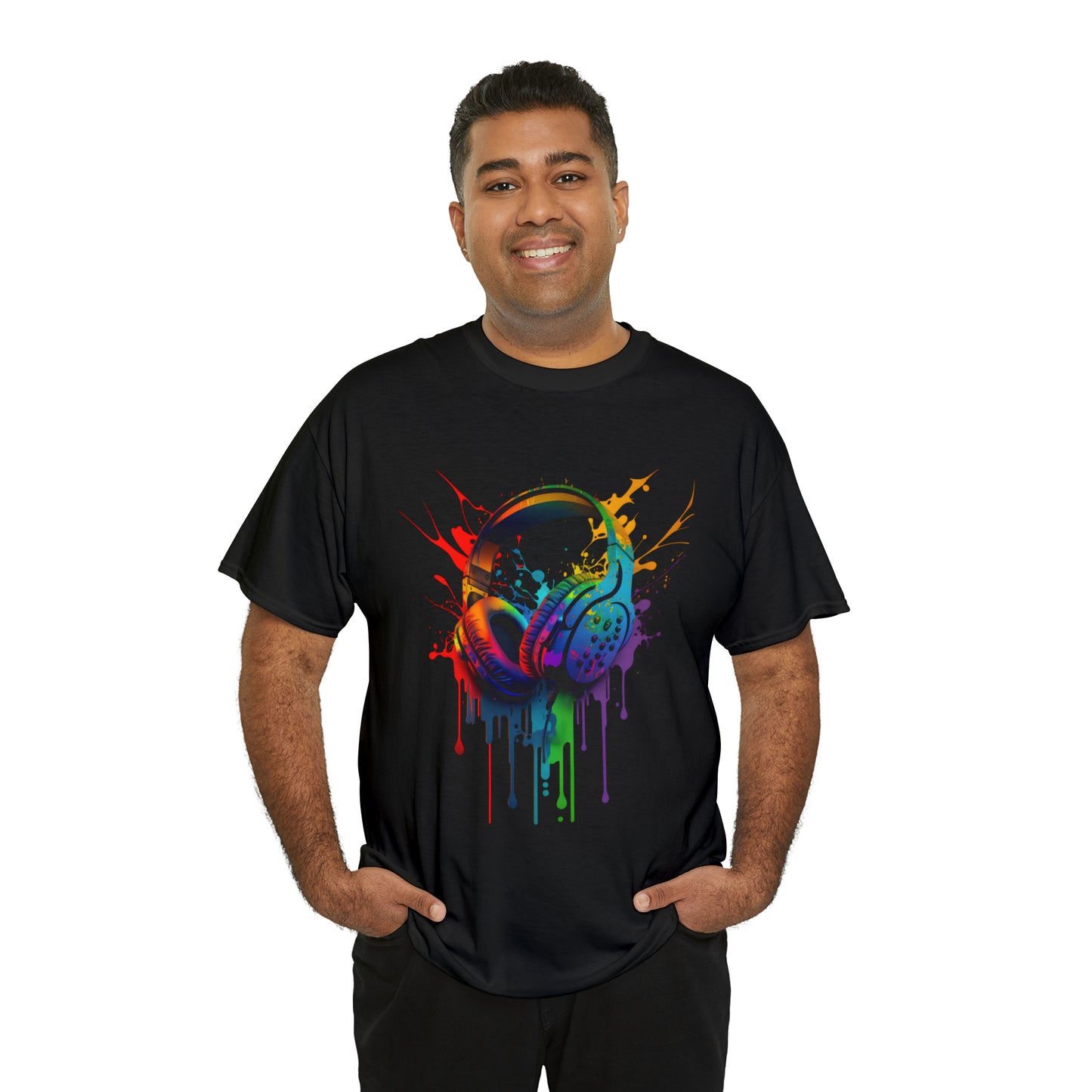 Headphones Rainbow Splash Short Sleeve Graphic T-Shirt (S-3XL)