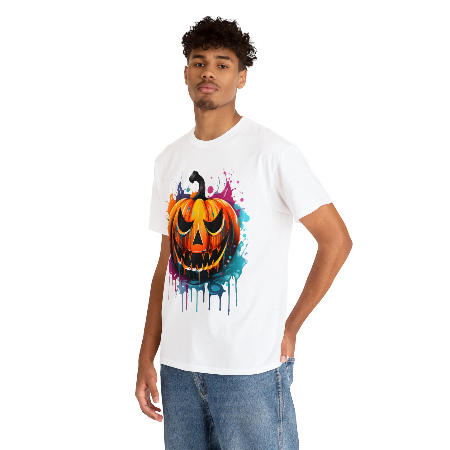 Halloween Pumpkin Rainbow Splash Short Sleeve Graphic T-Shirt (S-3XL)