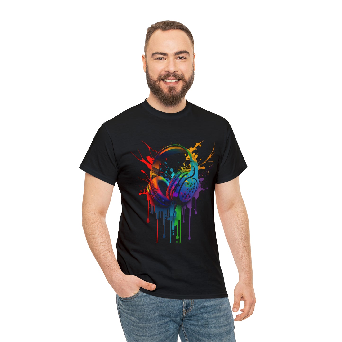 Headphones Rainbow Splash Short Sleeve Graphic T-Shirt (S-3XL)