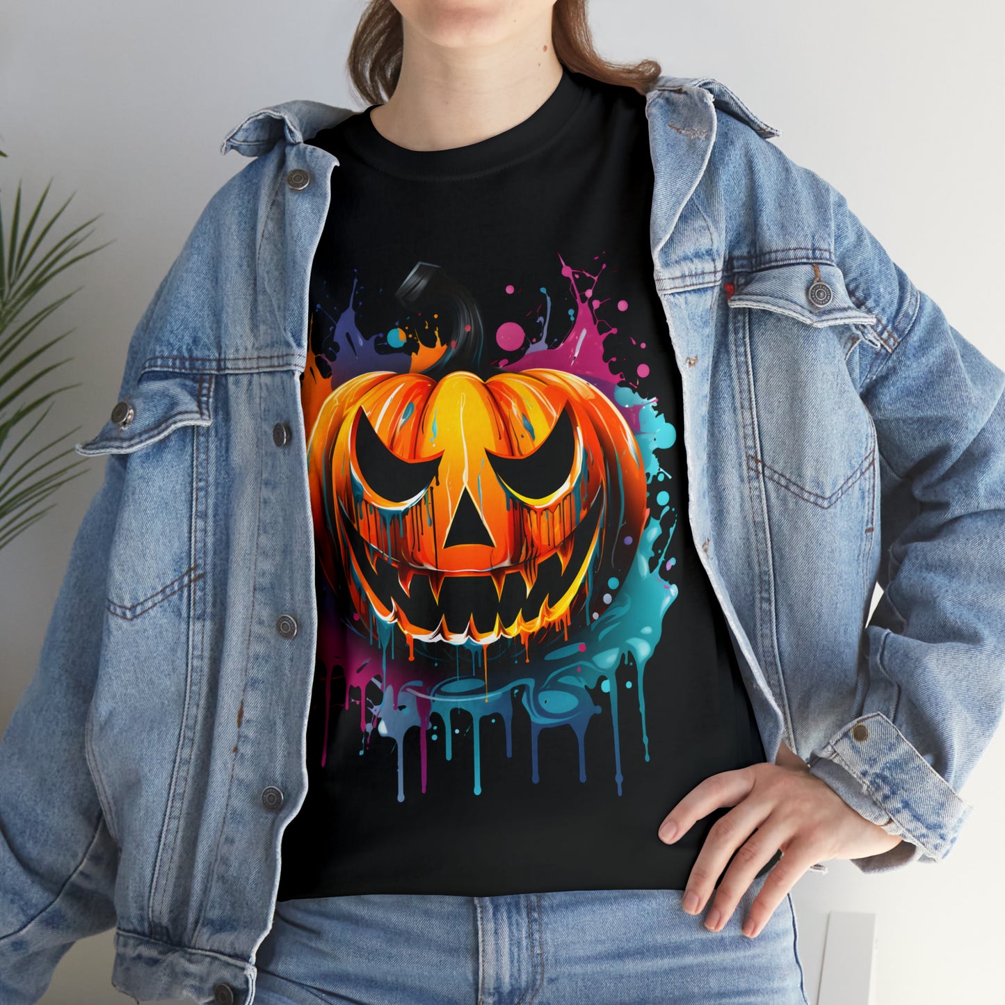 Halloween Pumpkin Rainbow Splash Short Sleeve Graphic T-Shirt (S-3XL)