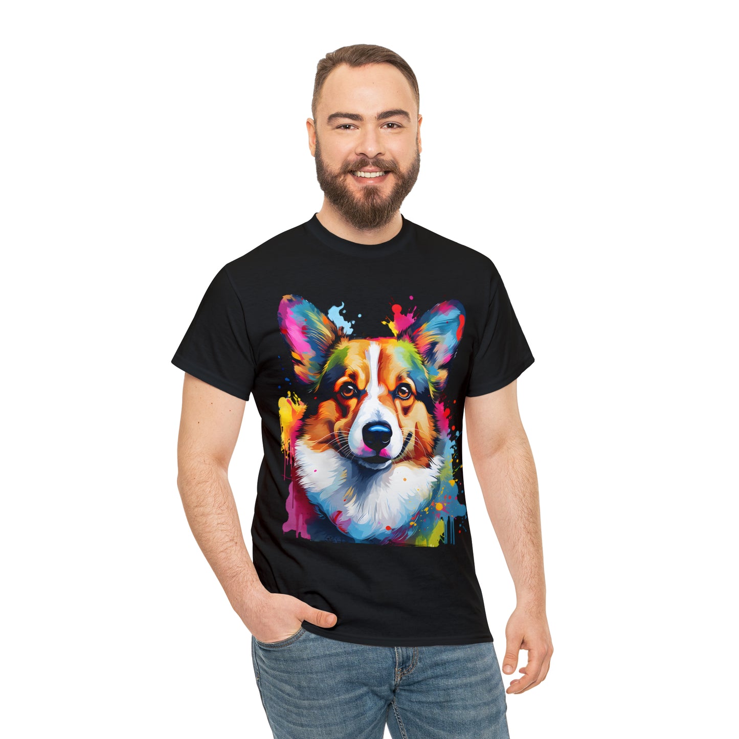 Corgi Rainbow Splash Short Sleeve Graphic T-Shirt (S-3XL)