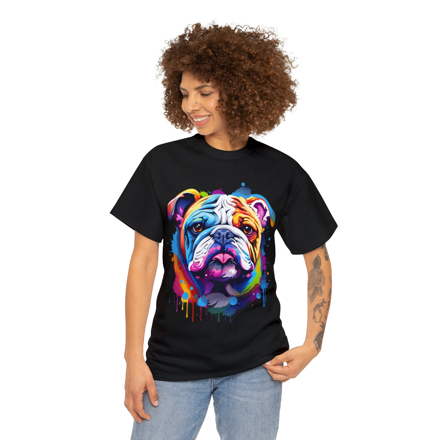 Bulldog Rainbow Splash Short Sleeve Graphic T-Shirt (S-3XL)