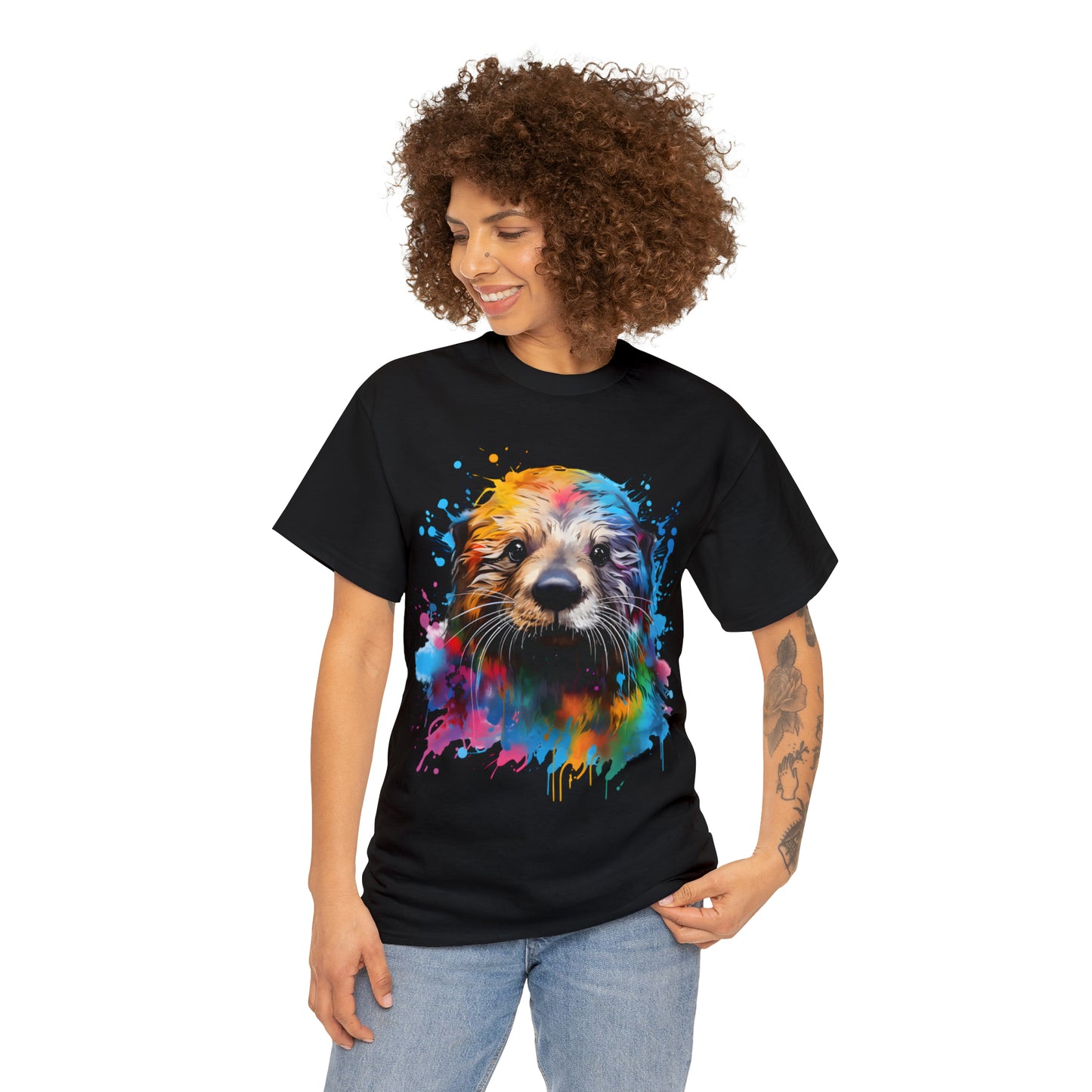 Sea Otter Rainbow Splash Short Sleeve Graphic T-Shirt (S-3XL)