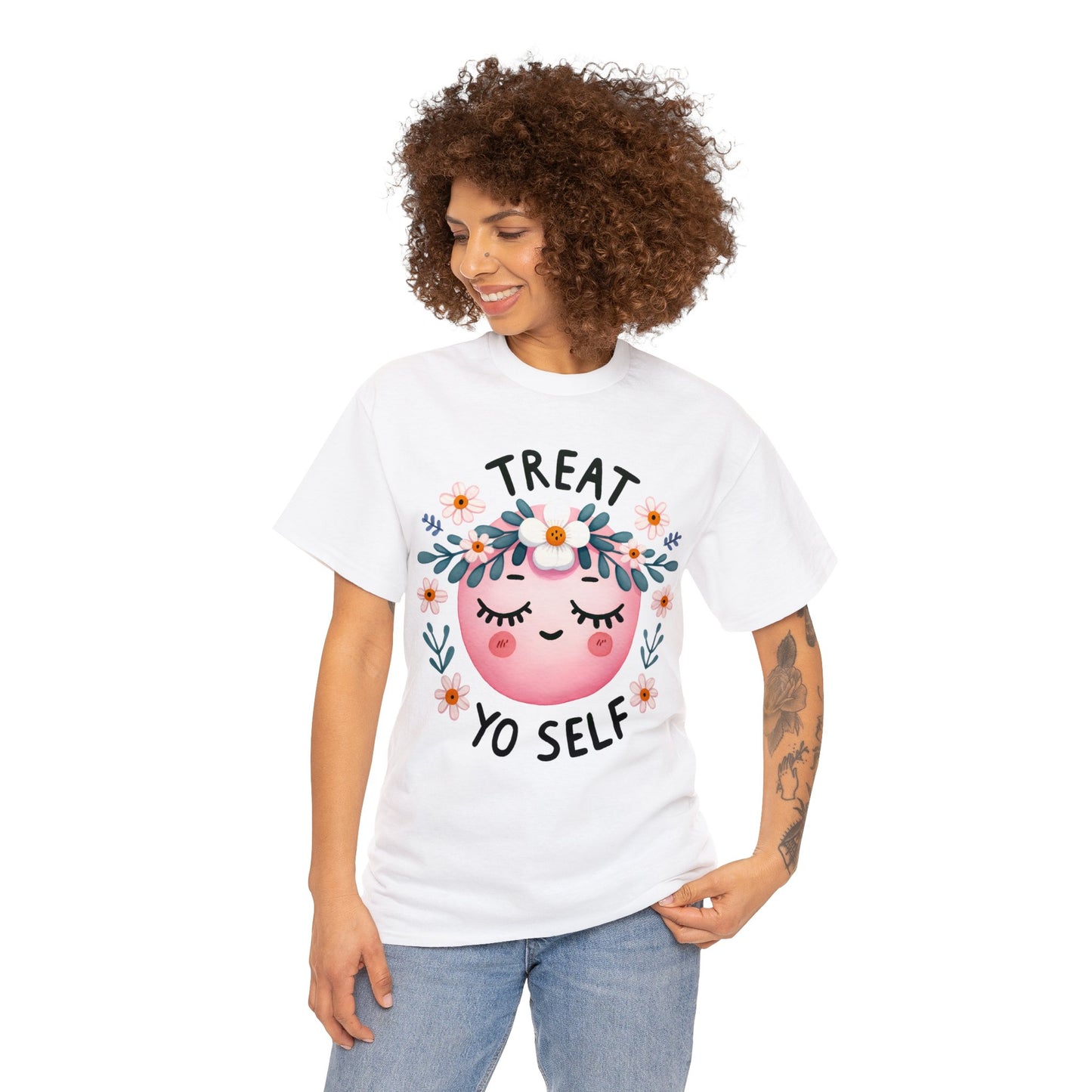 Treat Yo Self | Self-Love Themed Graphic Wear | Self-Love Quotes | Short Sleeve T-Shirt | Unisex Heavy Cotton Tee