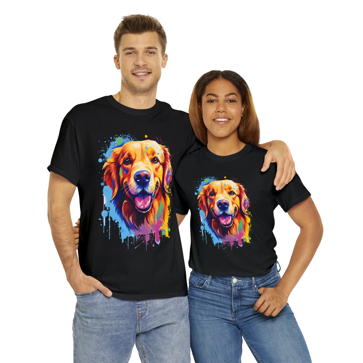 Golden Retriever Rainbow Splash Short Sleeve Graphic T-Shirt (S-3XL)