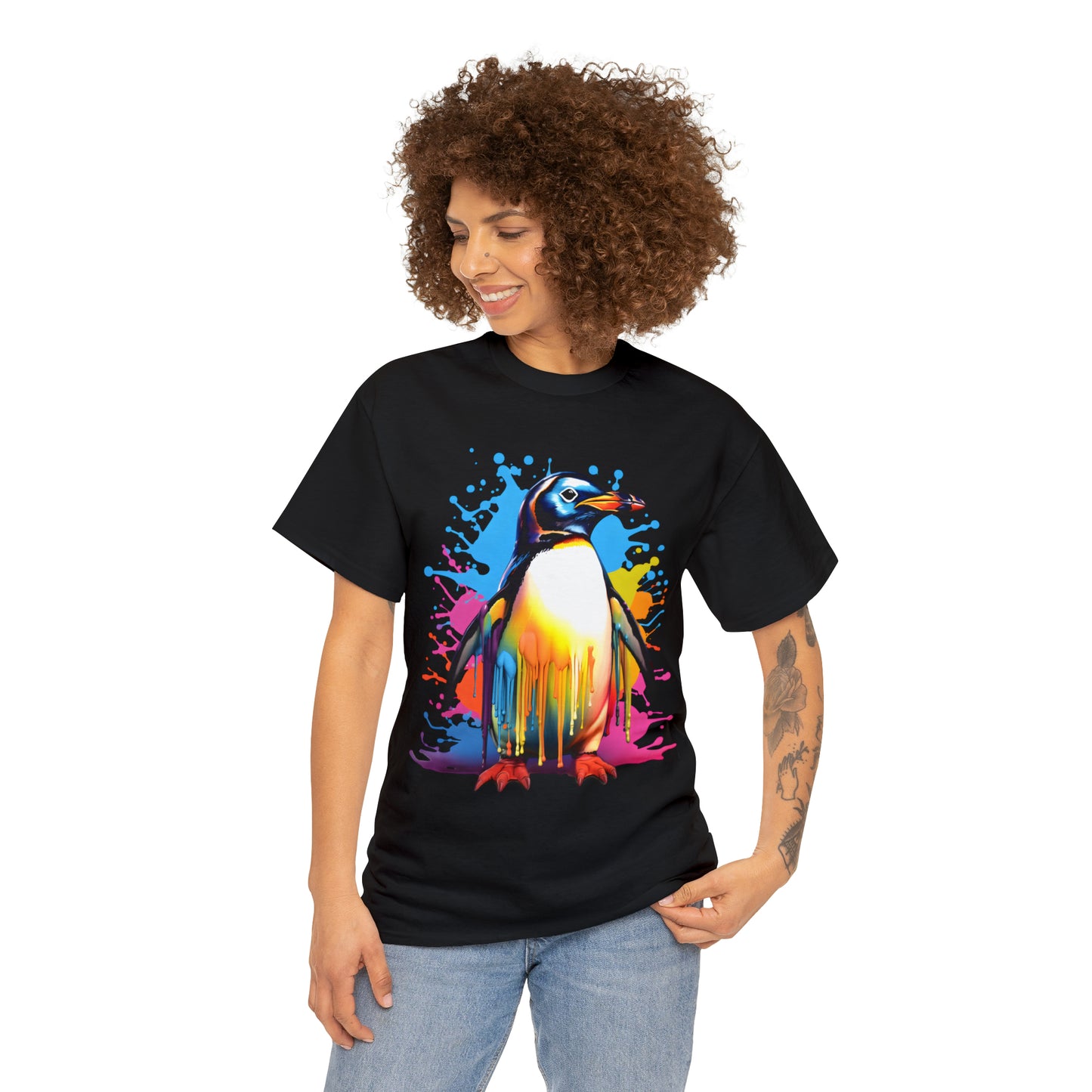 Penguin Rainbow Splash Short Sleeve Graphic T-Shirt (S-3XL)