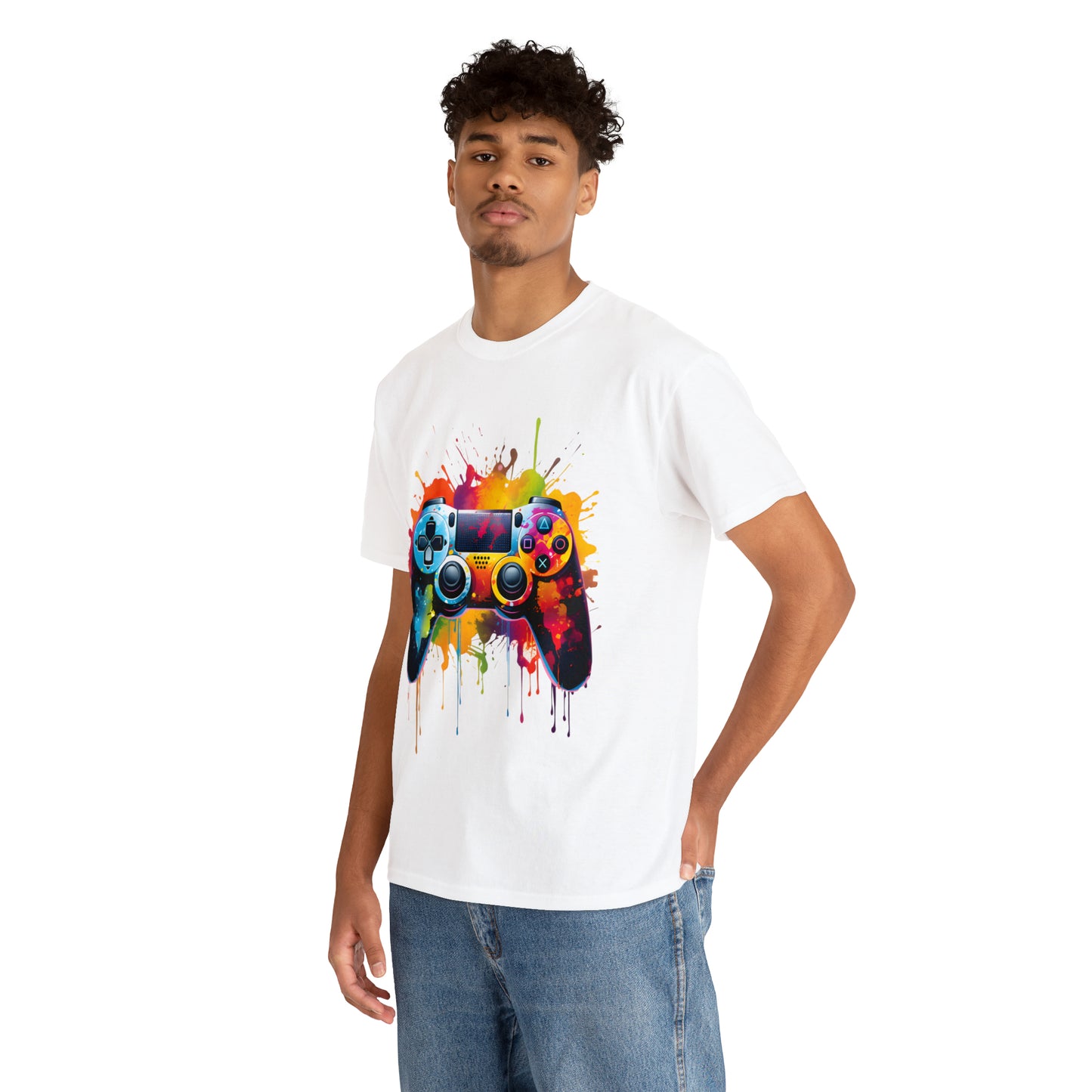 Controller Rainbow Splash Short Sleeve Graphic T-Shirt (S-3XL)