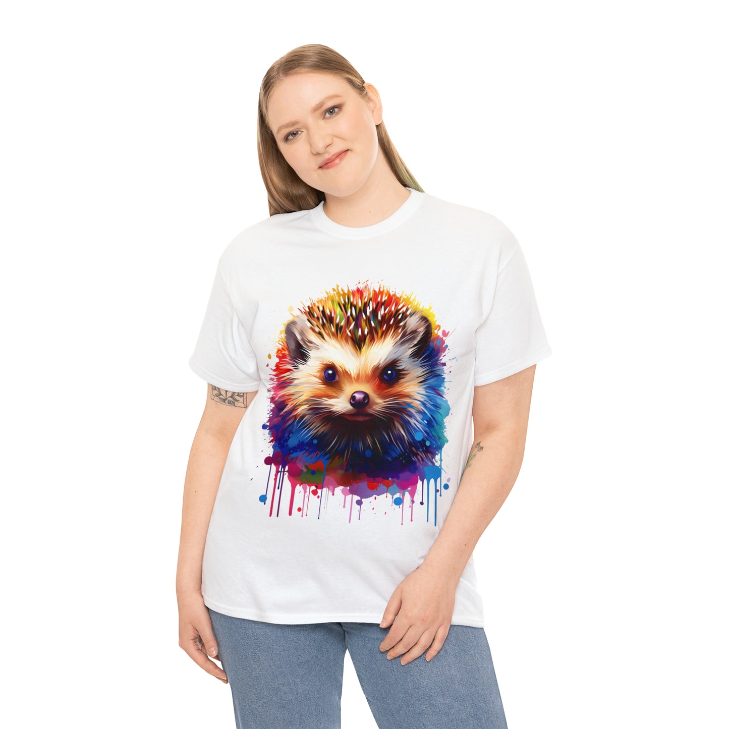 Hedgehog Rainbow Splash Short Sleeve Graphic T-Shirt (S-3XL)