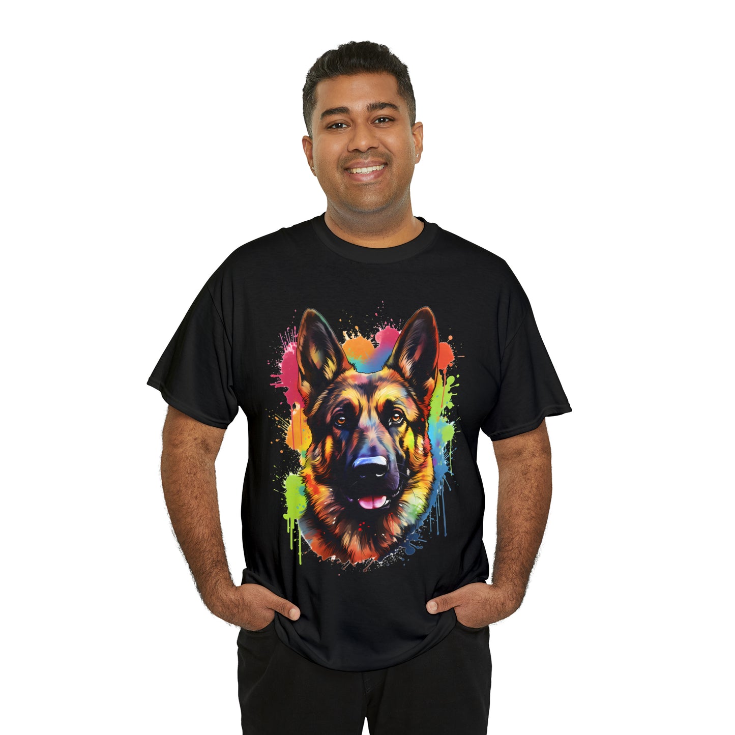 German Shepherd Rainbow Splash Short Sleeve Graphic T-Shirt (S-3XL)