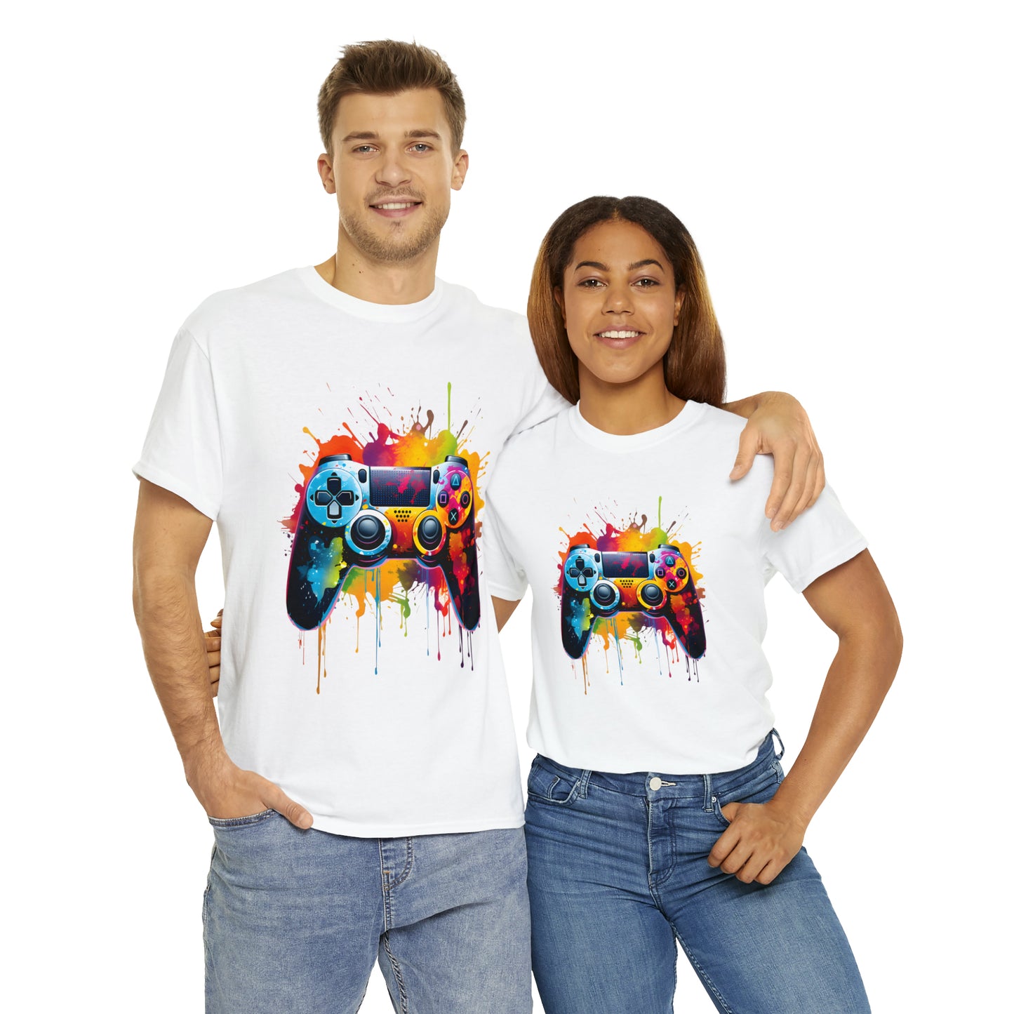 Controller Rainbow Splash Short Sleeve Graphic T-Shirt (S-3XL)