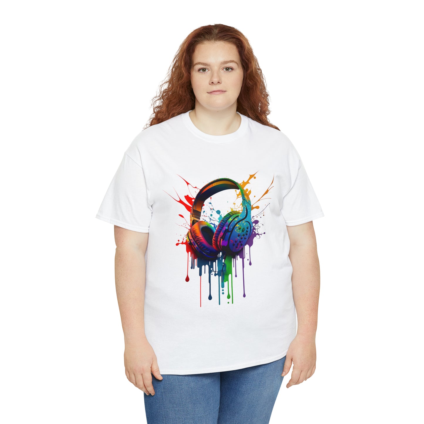 Headphones Rainbow Splash Short Sleeve Graphic T-Shirt (S-3XL)