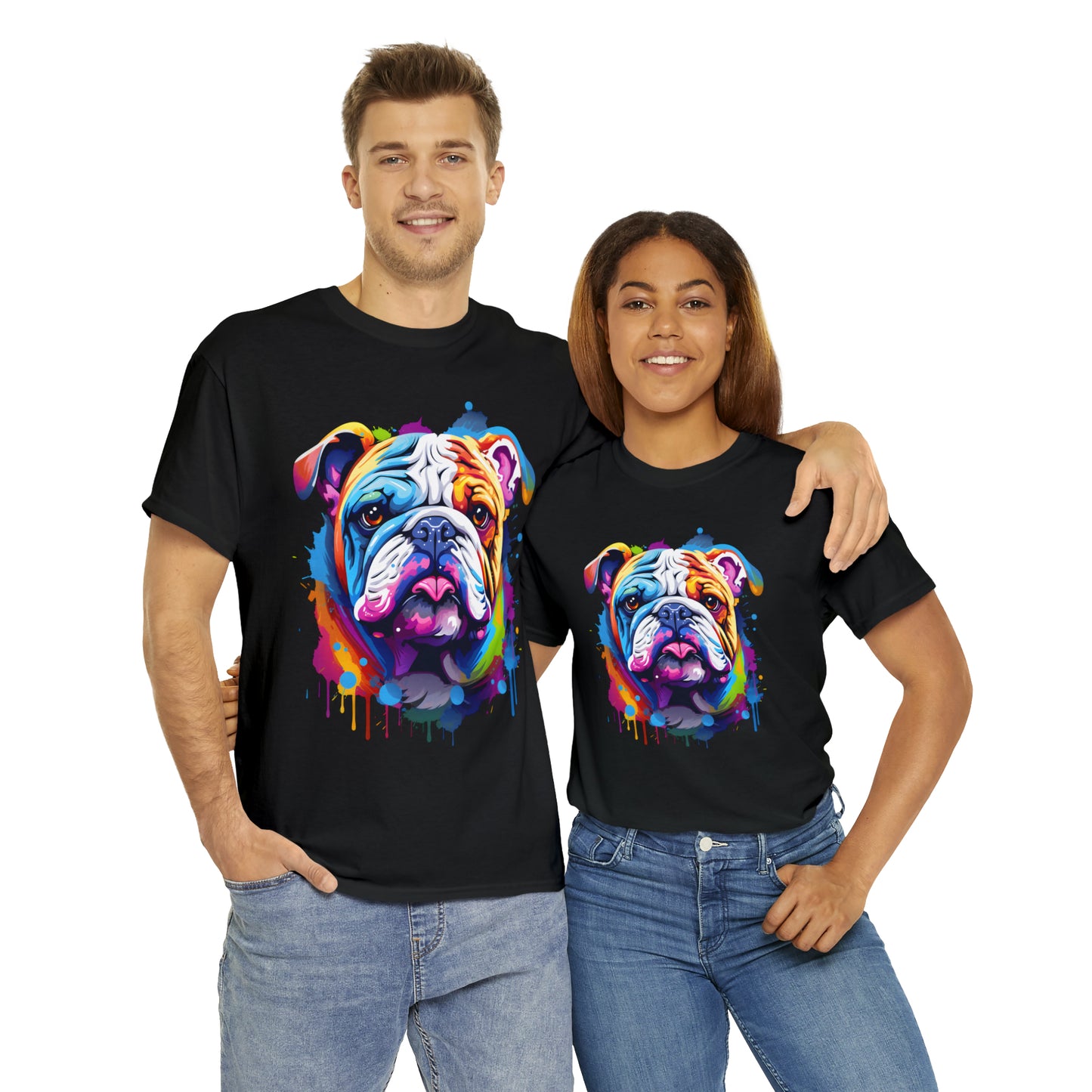 Bulldog Rainbow Splash Short Sleeve Graphic T-Shirt (S-3XL)