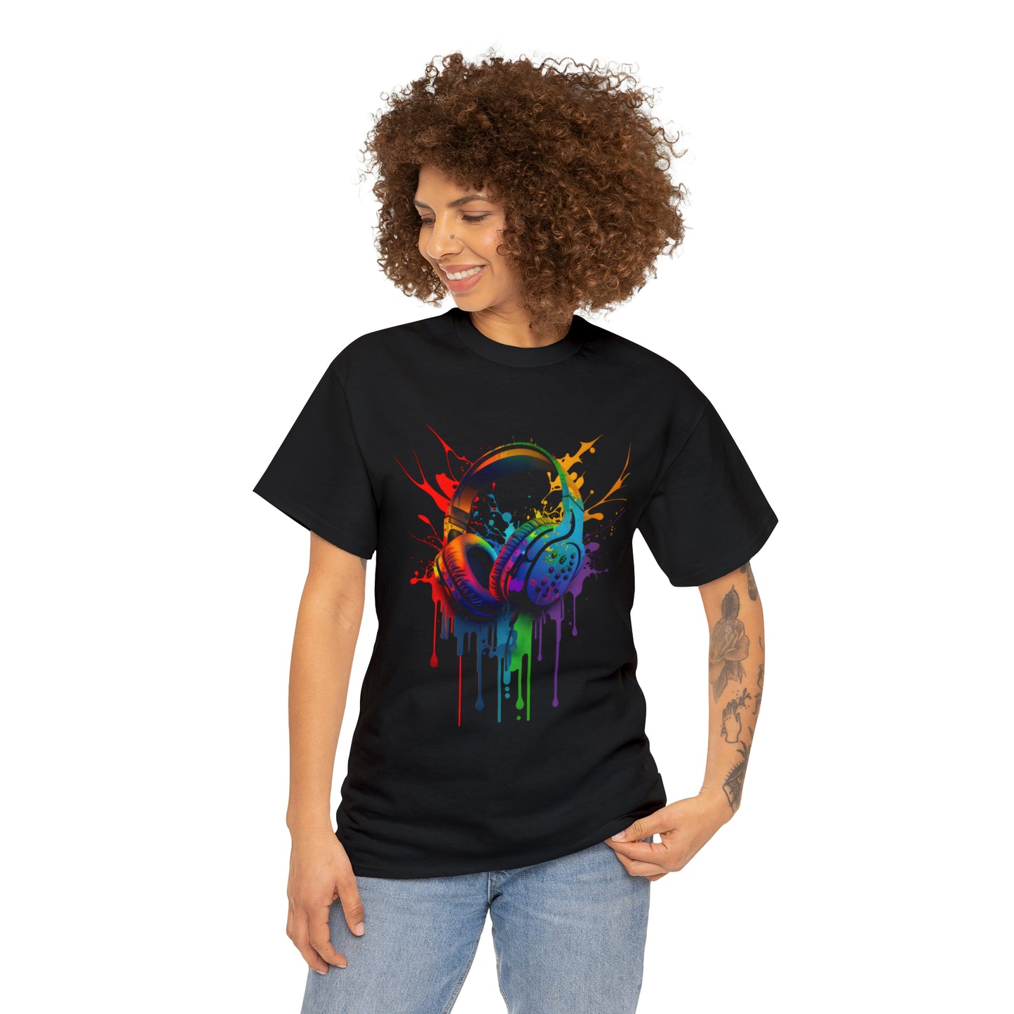 Headphones Rainbow Splash Short Sleeve Graphic T-Shirt (S-3XL)