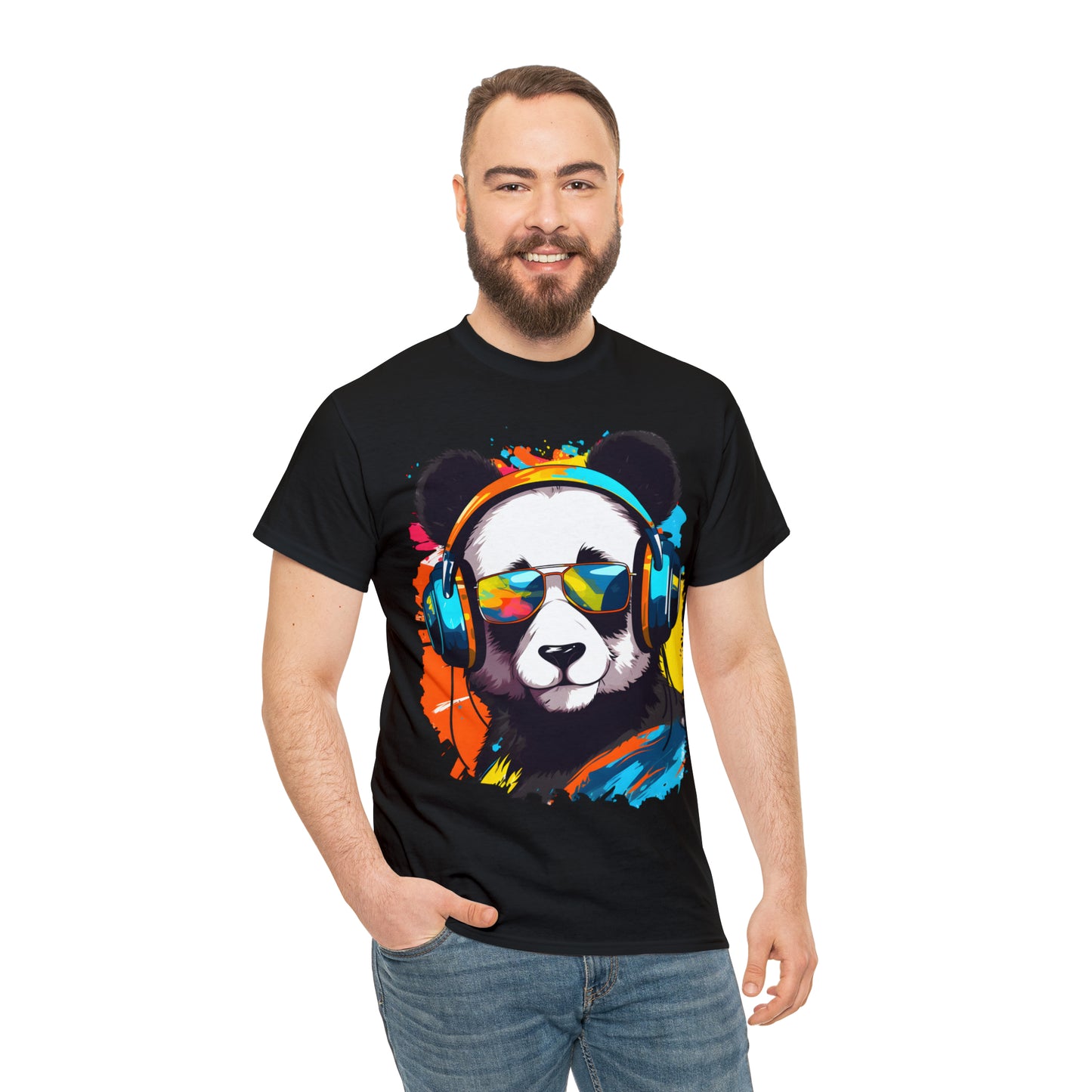 Panda in Sun Glasses Rainbow Splash Short Sleeve Graphic T-Shirt (S-3XL)