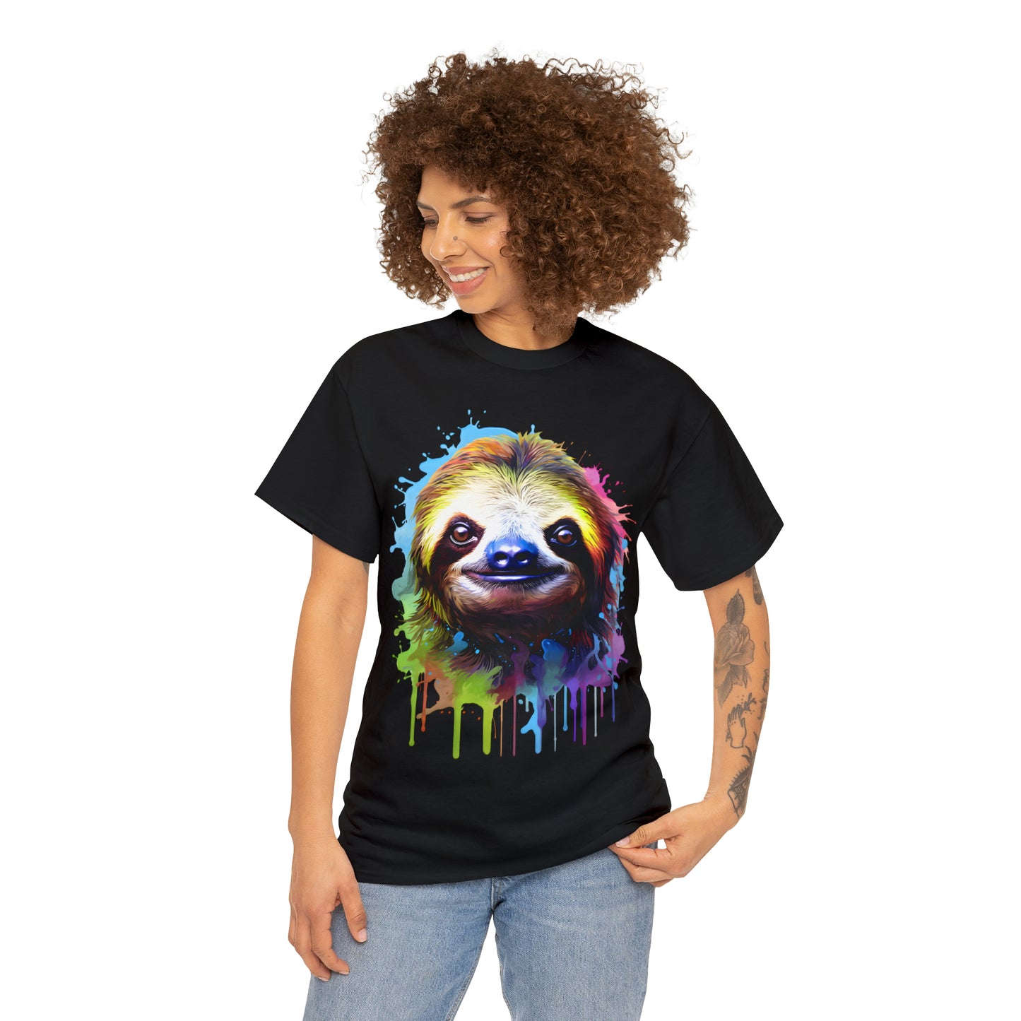 Sloth Rainbow Splash Short Sleeve Graphic T-Shirt (S-3XL)