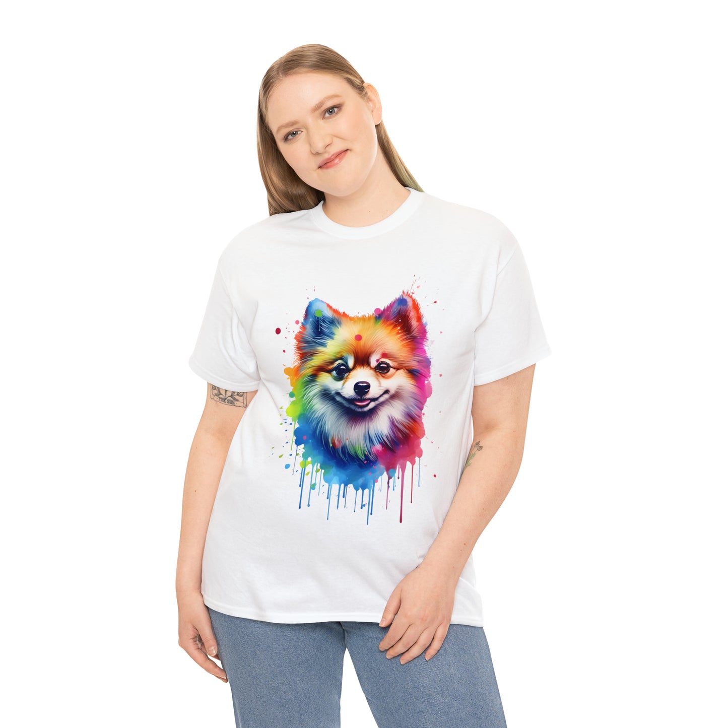 Pomeranian Rainbow Splash Short Sleeve Graphic T-Shirt (S-3XL)