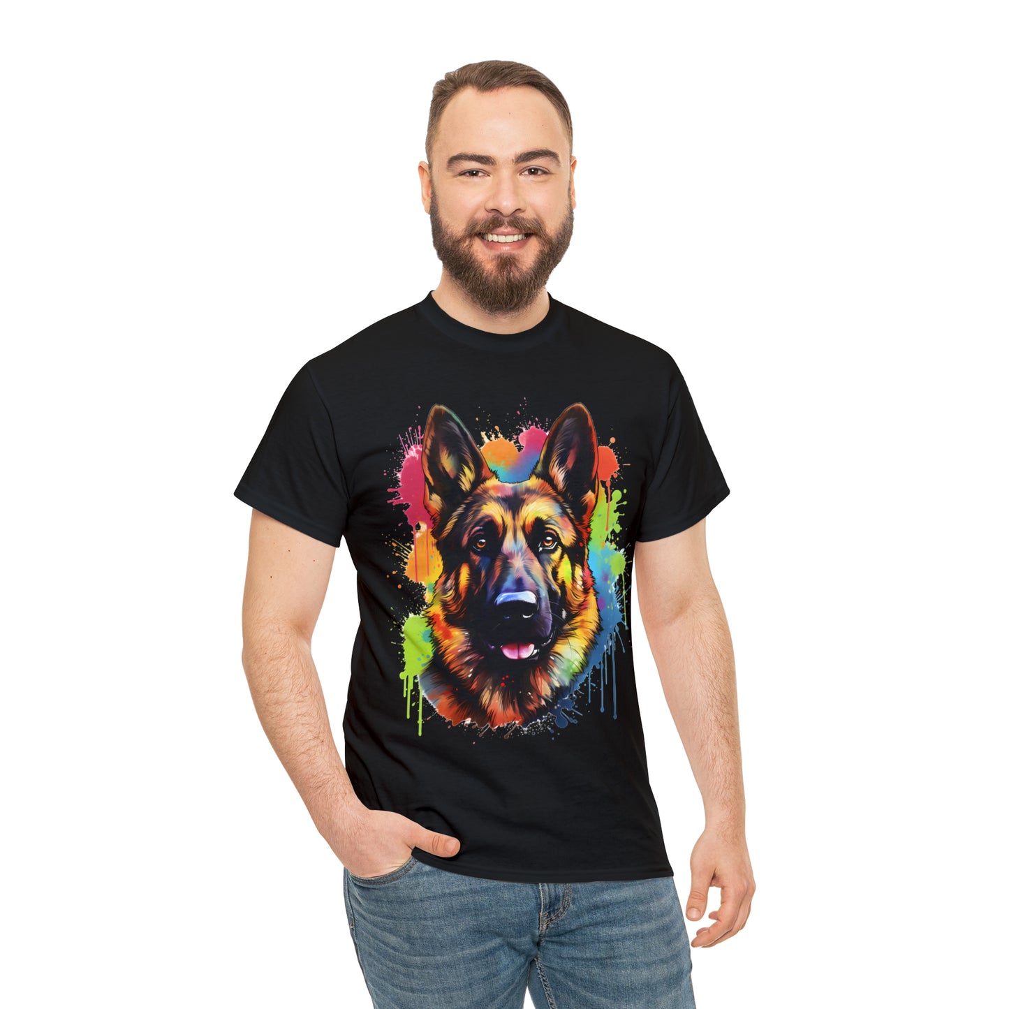 German Shepherd Rainbow Splash Short Sleeve Graphic T-Shirt (S-3XL)