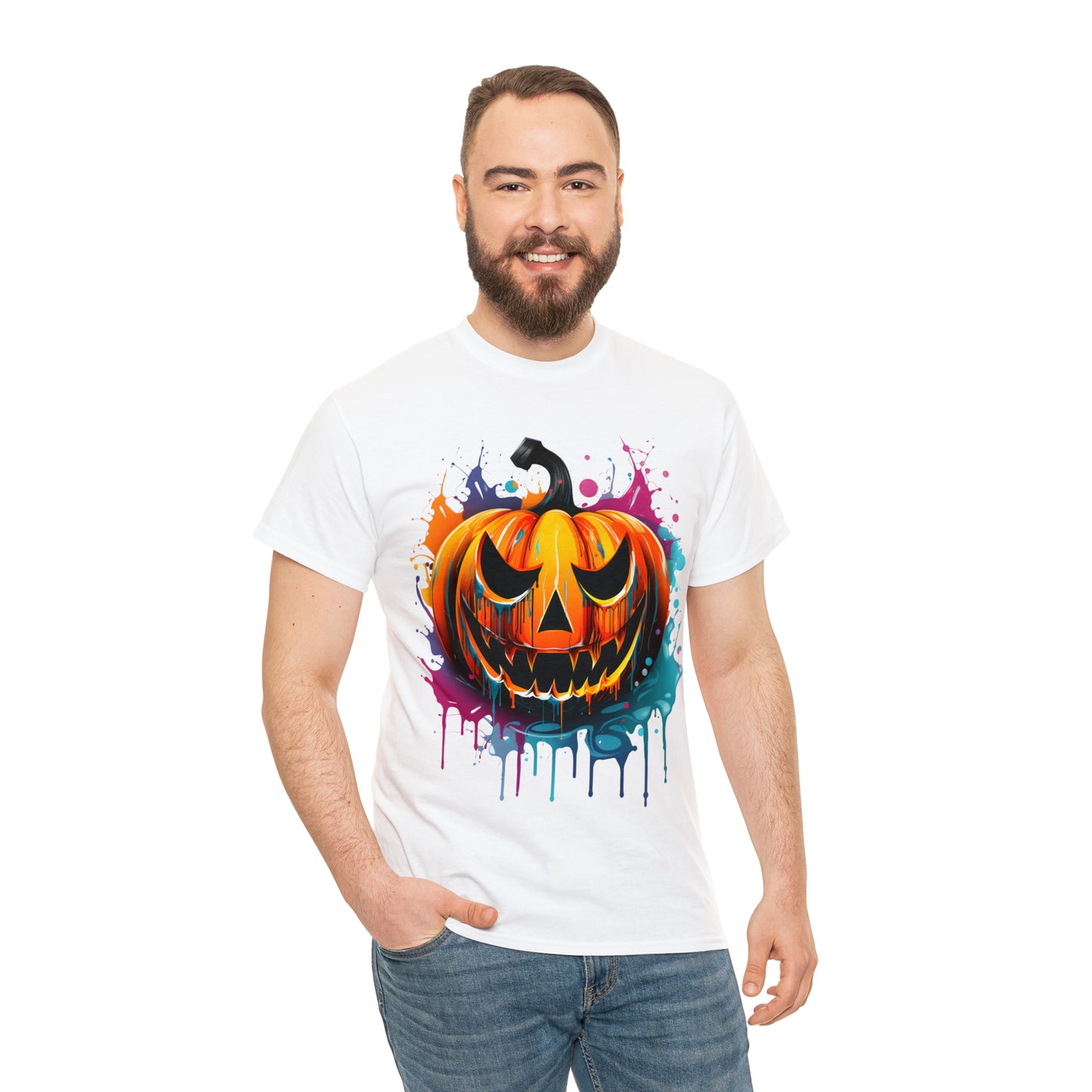 Halloween Pumpkin Rainbow Splash Short Sleeve Graphic T-Shirt (S-3XL)