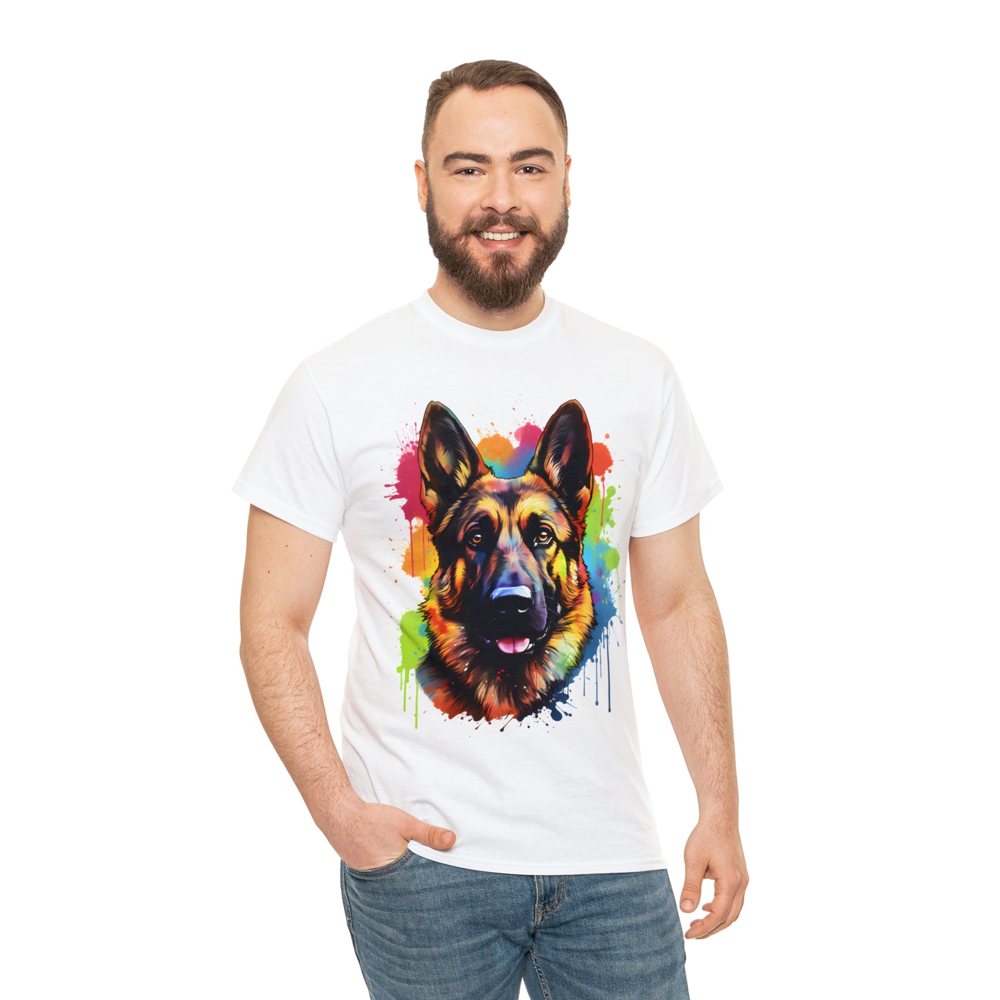 German Shepherd Rainbow Splash Short Sleeve Graphic T-Shirt (S-3XL)