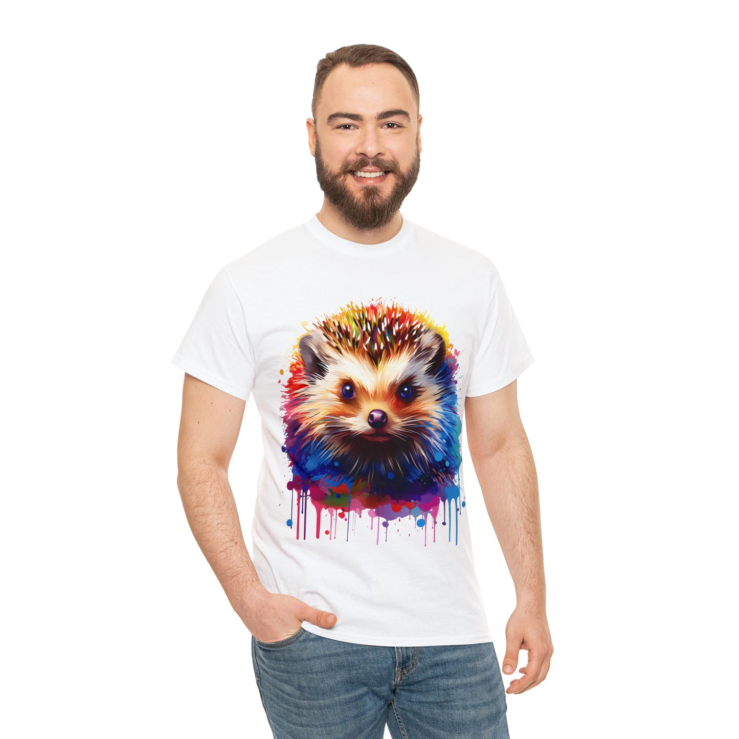 Hedgehog Rainbow Splash Short Sleeve Graphic T-Shirt (S-3XL)