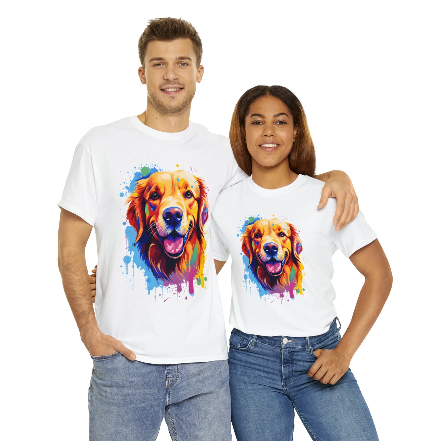 Golden Retriever Rainbow Splash Short Sleeve Graphic T-Shirt (S-3XL)