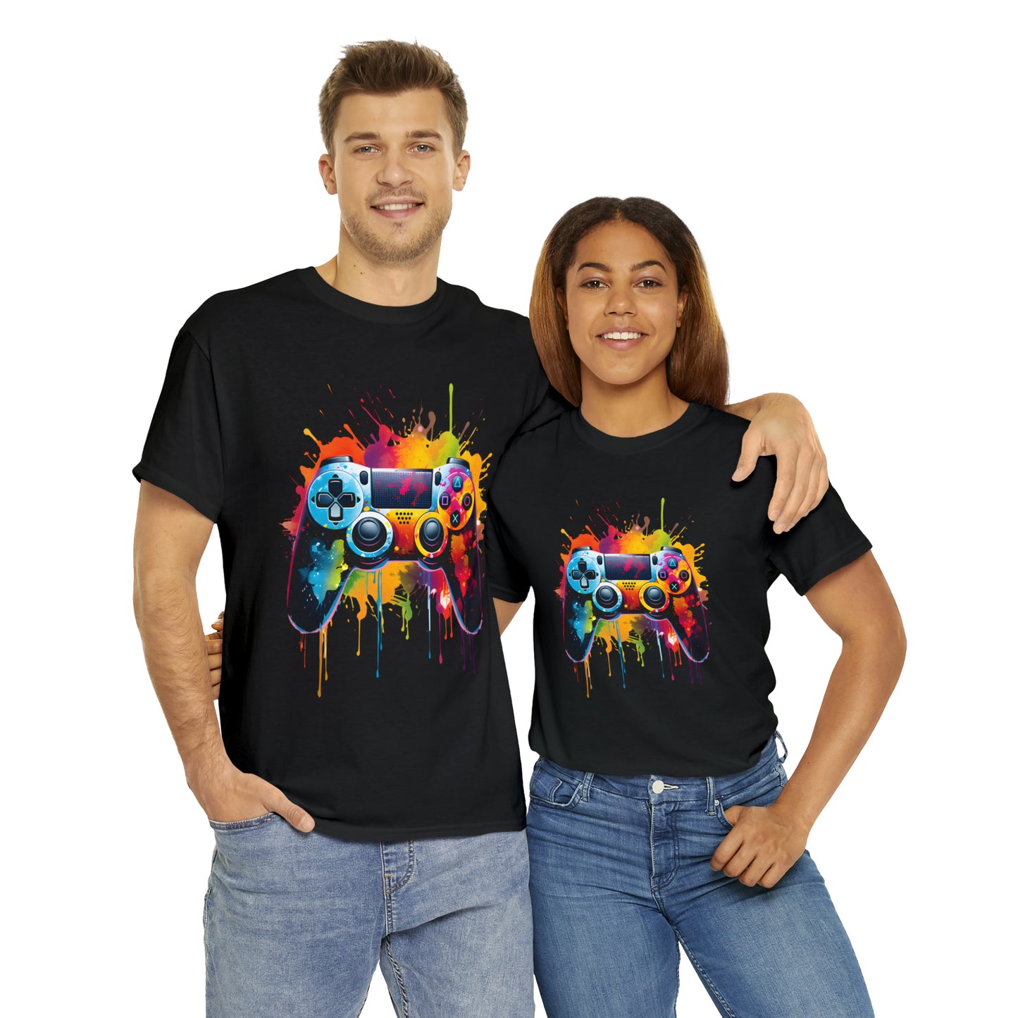 Controller Rainbow Splash Short Sleeve Graphic T-Shirt (S-3XL)