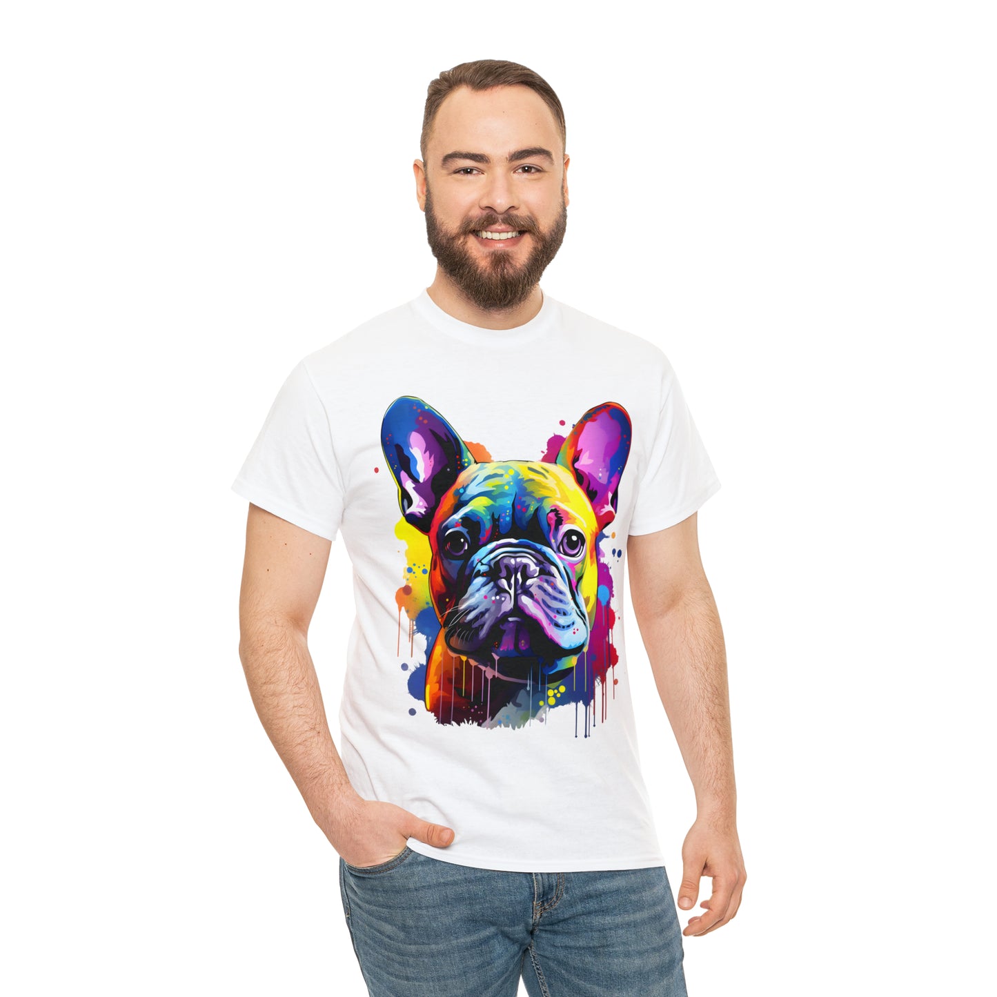 French Bulldog Rainbow Splash Short Sleeve Graphic T-Shirt (S-3XL)