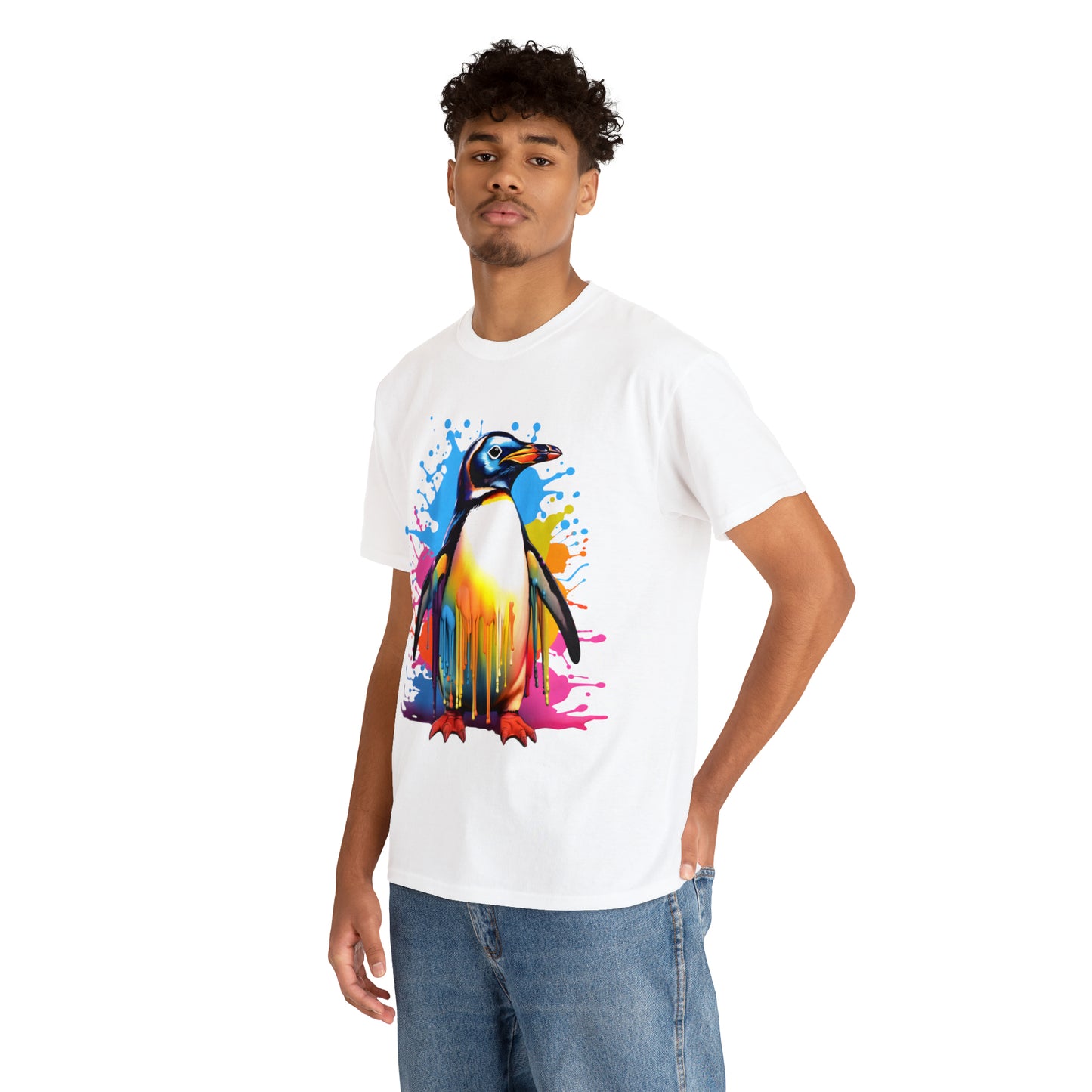 Penguin Rainbow Splash Short Sleeve Graphic T-Shirt (S-3XL)