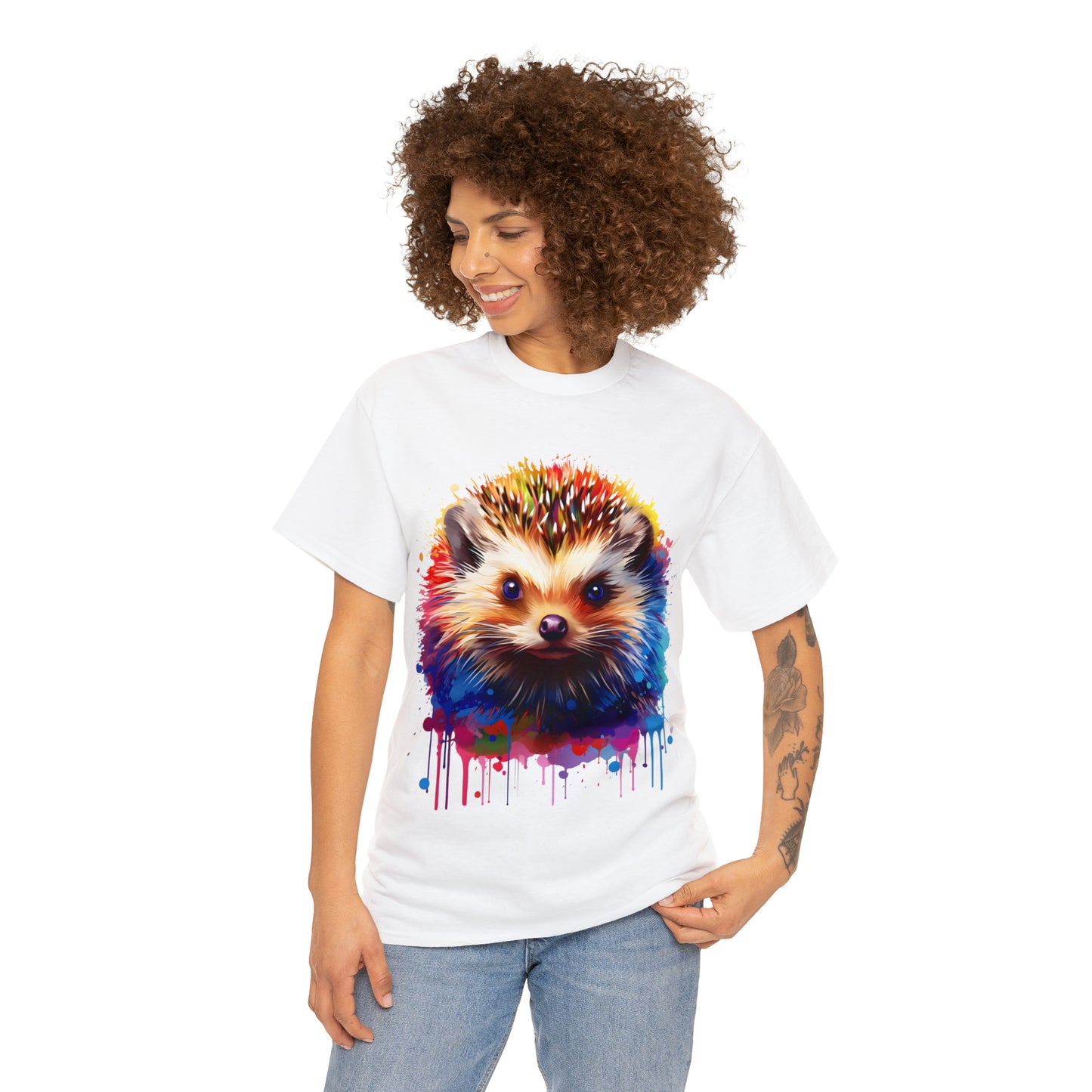 Hedgehog Rainbow Splash Short Sleeve Graphic T-Shirt (S-3XL)