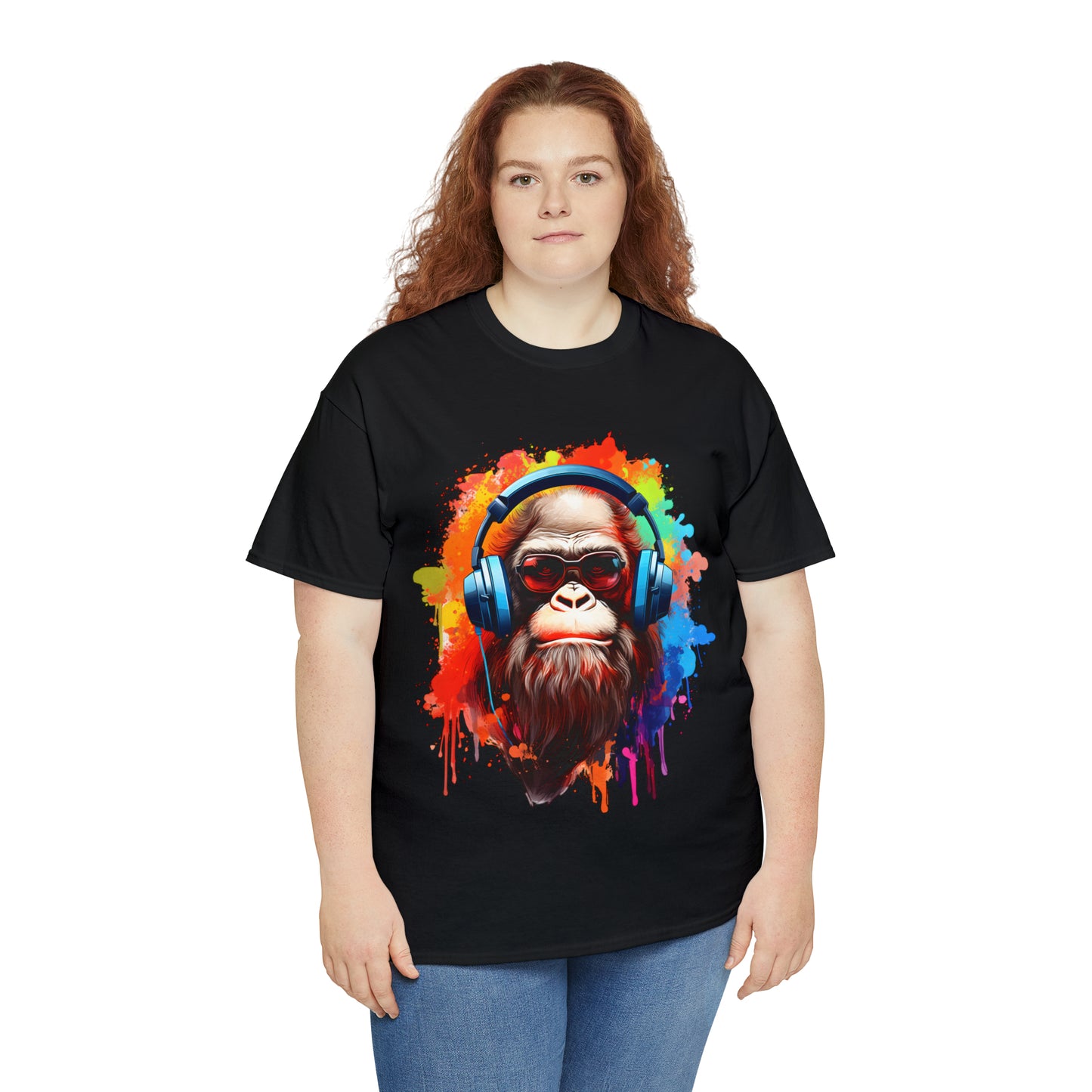 Big Foot with Headphones Rainbow Splash Short Sleeve Graphic T-Shirt (S-3XL)