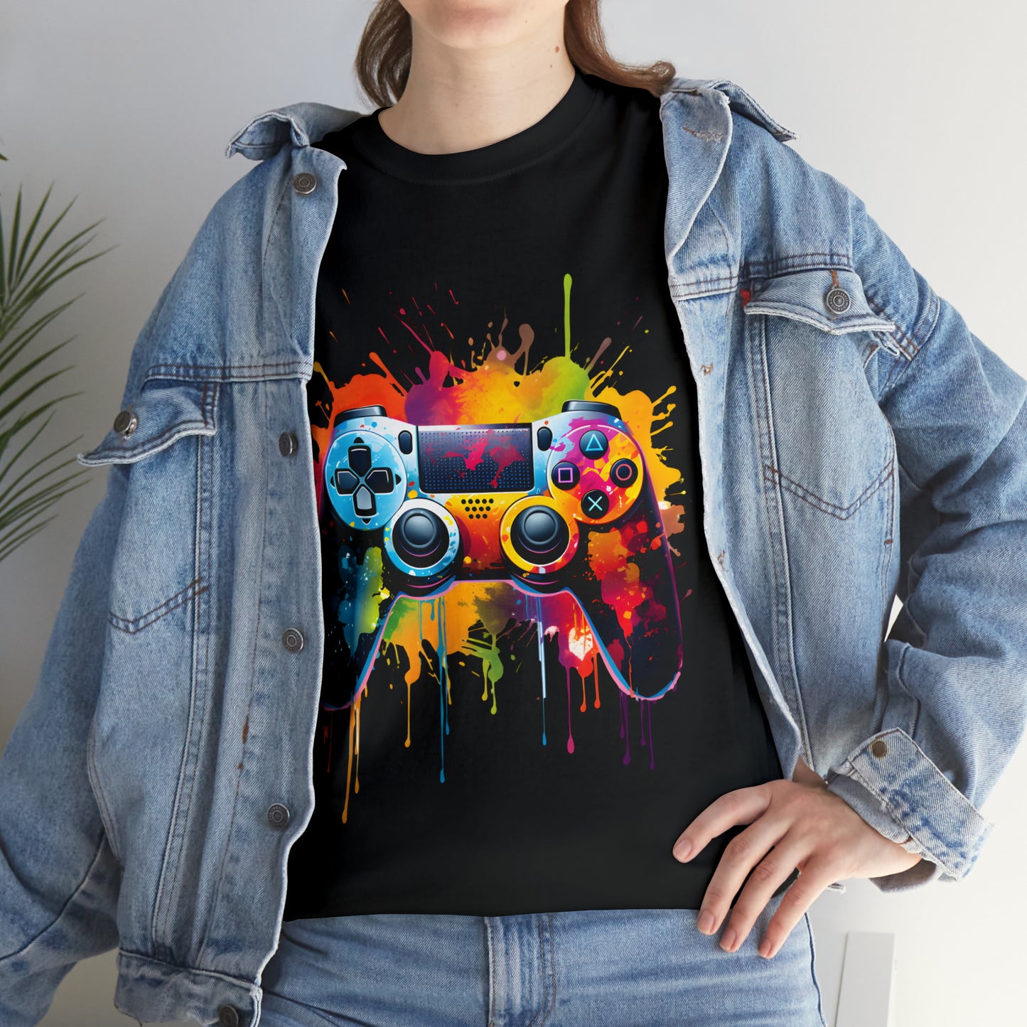 Controller Rainbow Splash Short Sleeve Graphic T-Shirt (S-3XL)