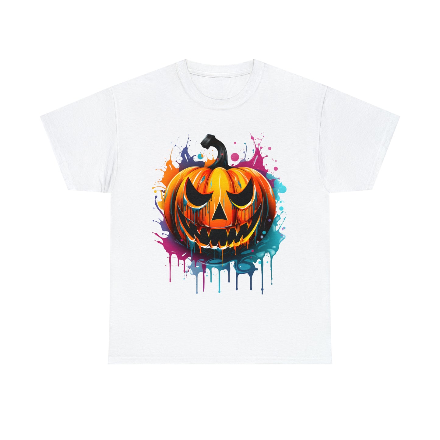 Halloween Pumpkin Rainbow Splash Short Sleeve Graphic T-Shirt (S-3XL)