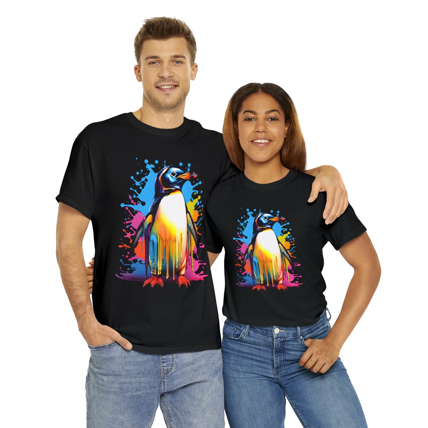 Penguin Rainbow Splash Short Sleeve Graphic T-Shirt (S-3XL)