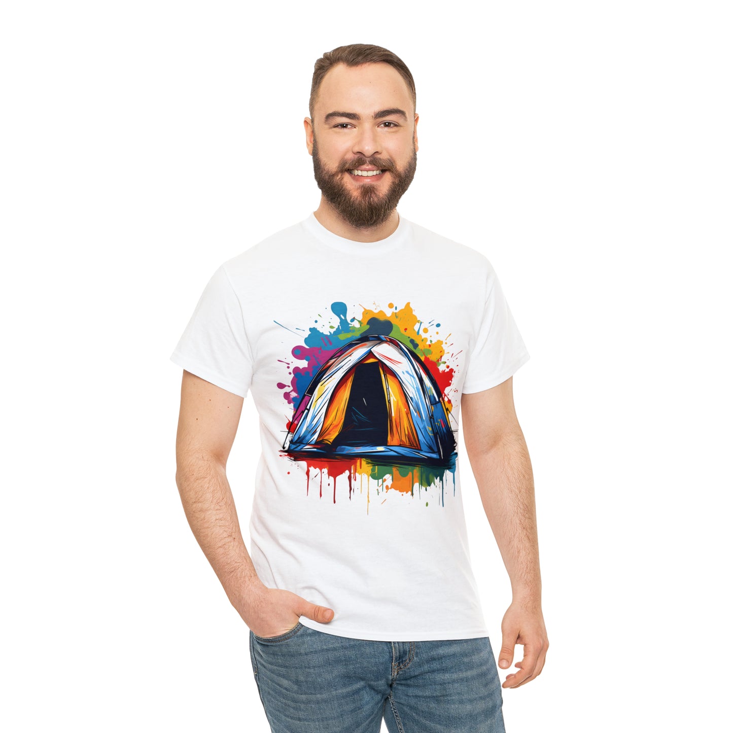 Camping Tent Rainbow Splash Short Sleeve Graphic T-Shirt (S-3XL)