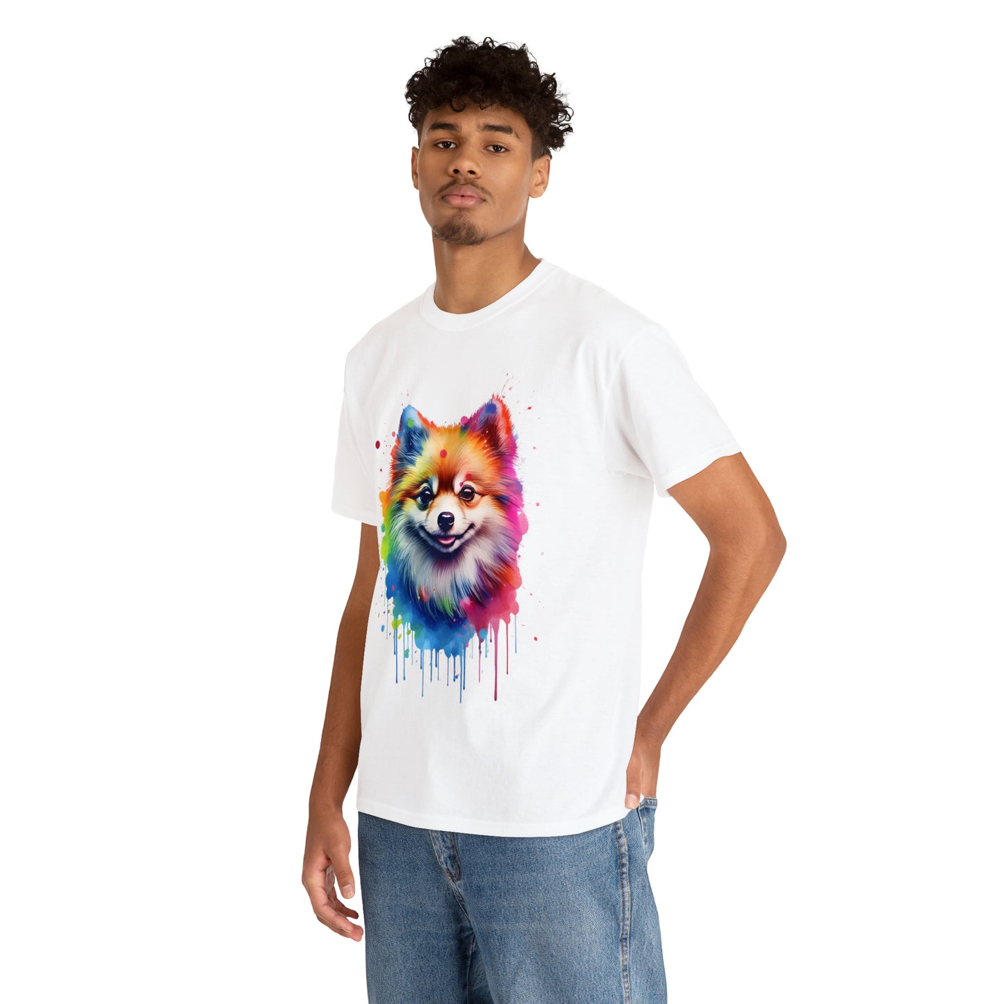 Pomeranian Rainbow Splash Short Sleeve Graphic T-Shirt (S-3XL)