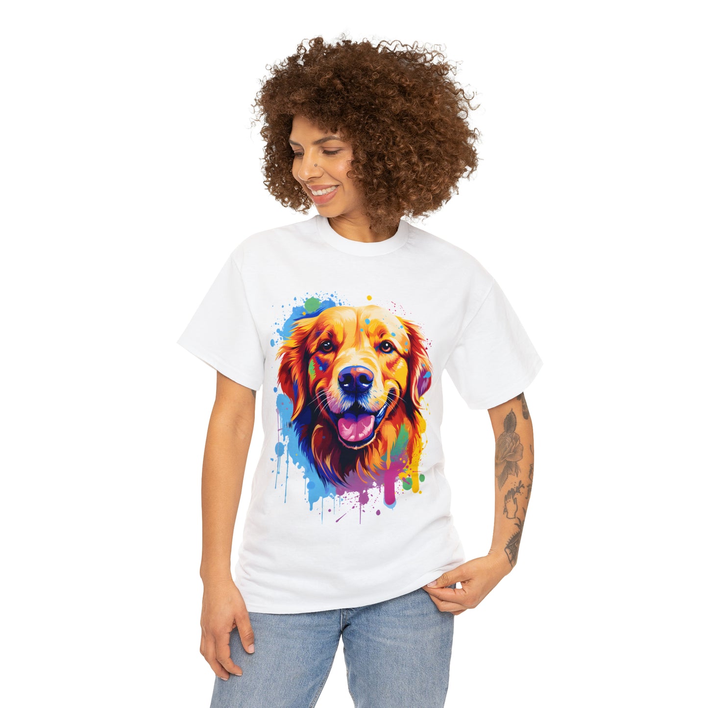 Golden Retriever Rainbow Splash Short Sleeve Graphic T-Shirt (S-3XL)