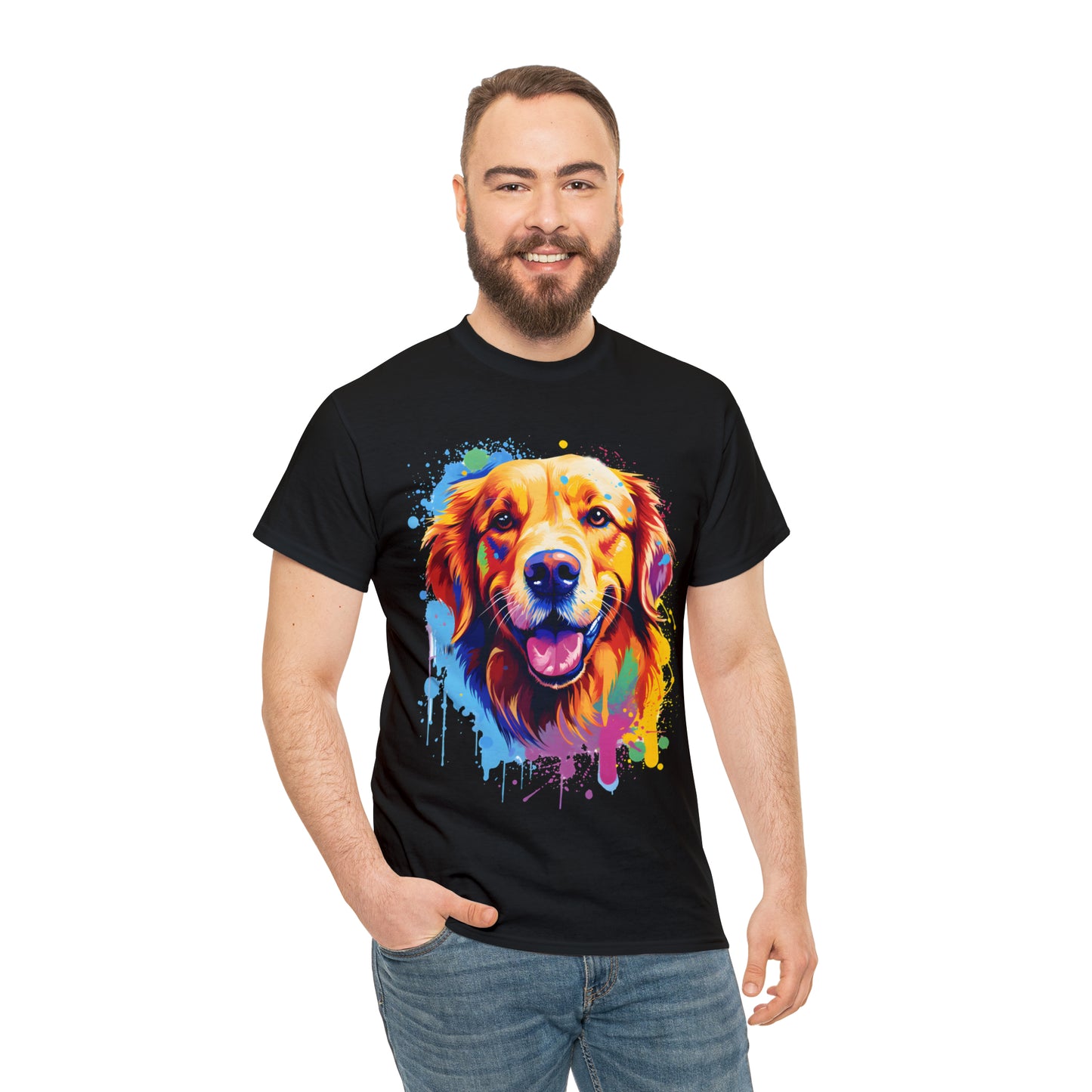 Golden Retriever Rainbow Splash Short Sleeve Graphic T-Shirt (S-3XL)