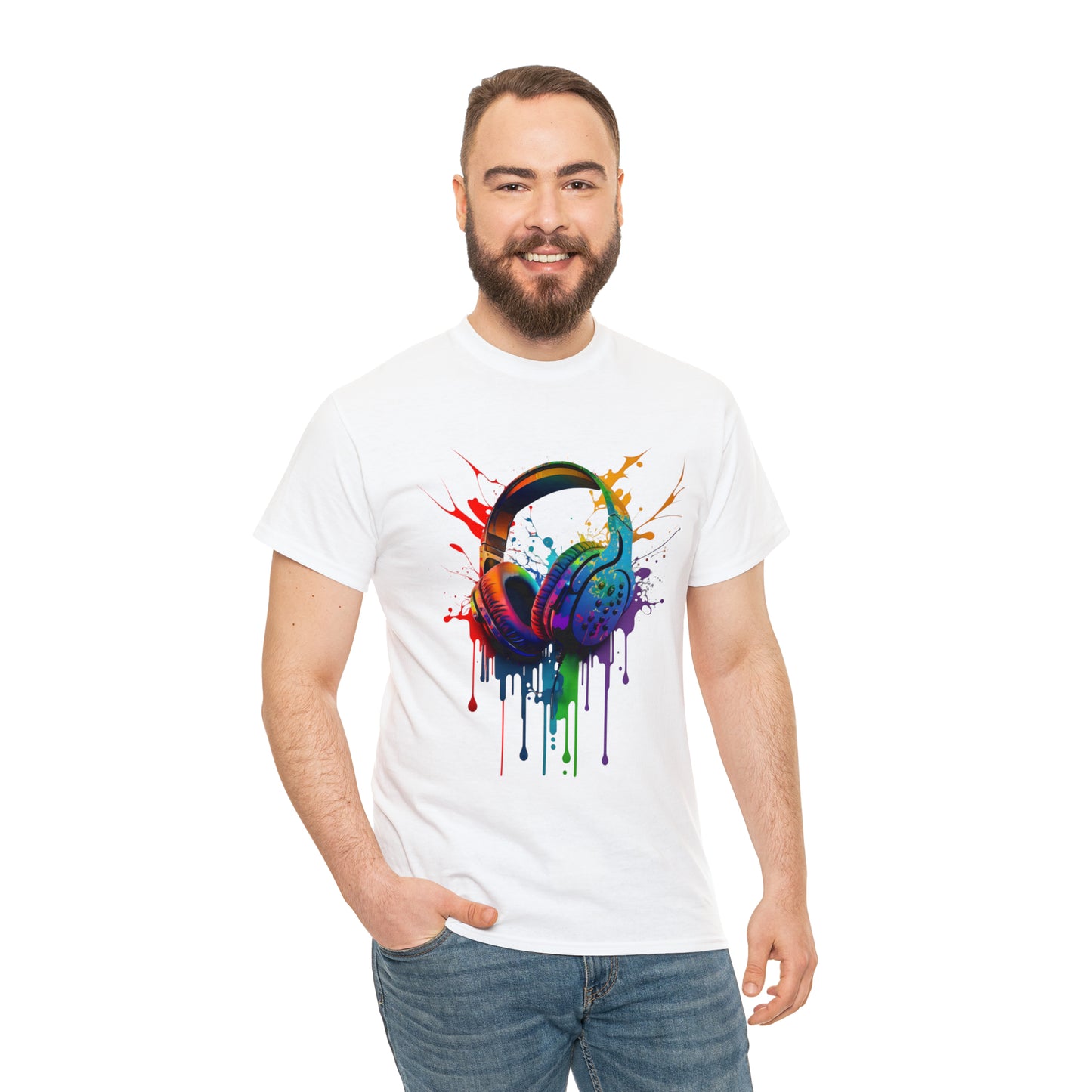 Headphones Rainbow Splash Short Sleeve Graphic T-Shirt (S-3XL)