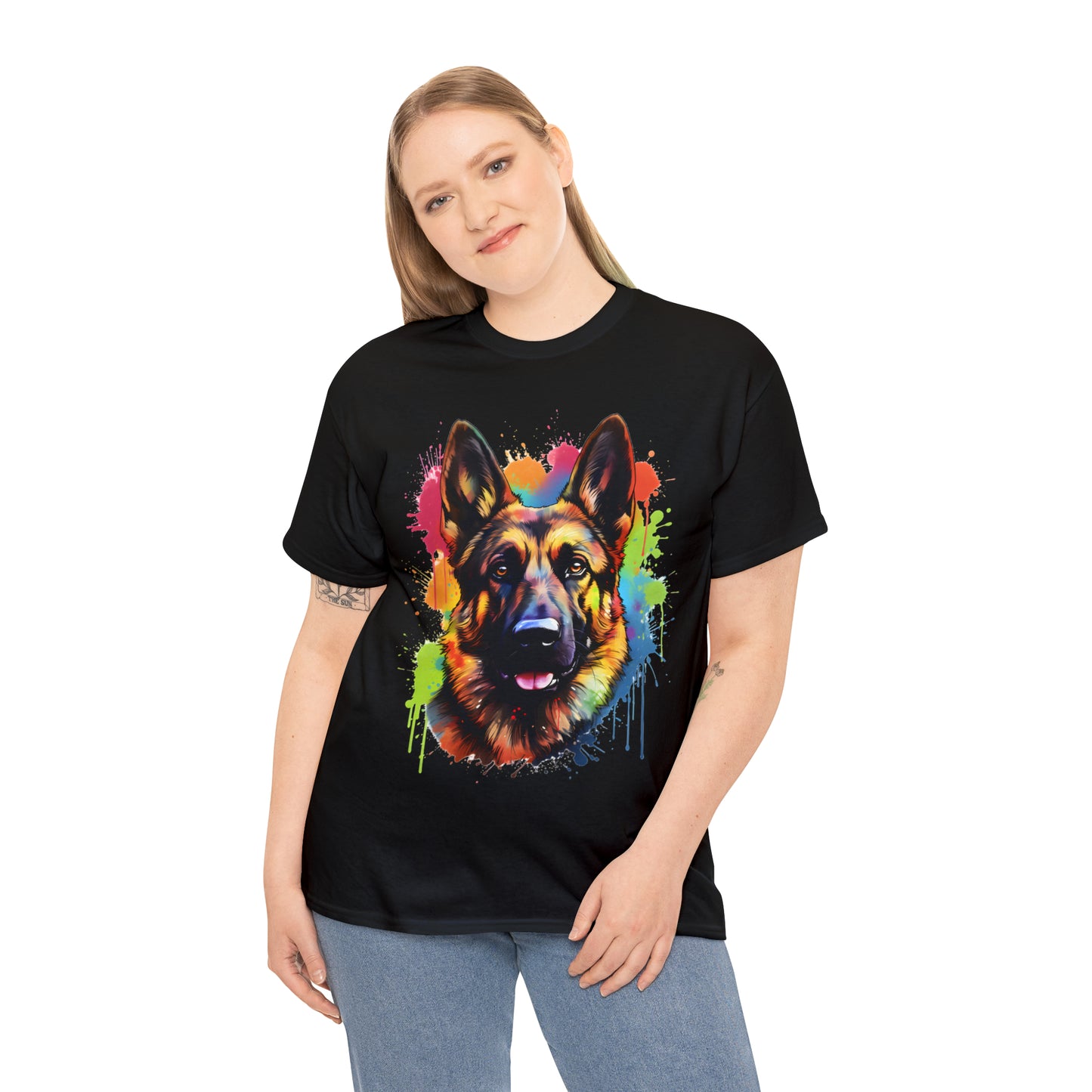 German Shepherd Rainbow Splash Short Sleeve Graphic T-Shirt (S-3XL)