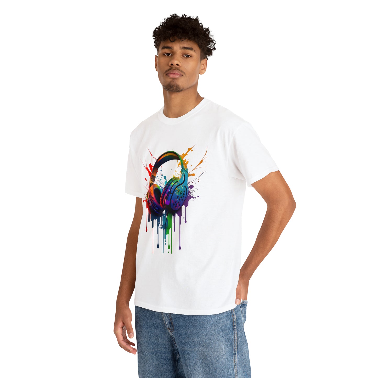 Headphones Rainbow Splash Short Sleeve Graphic T-Shirt (S-3XL)